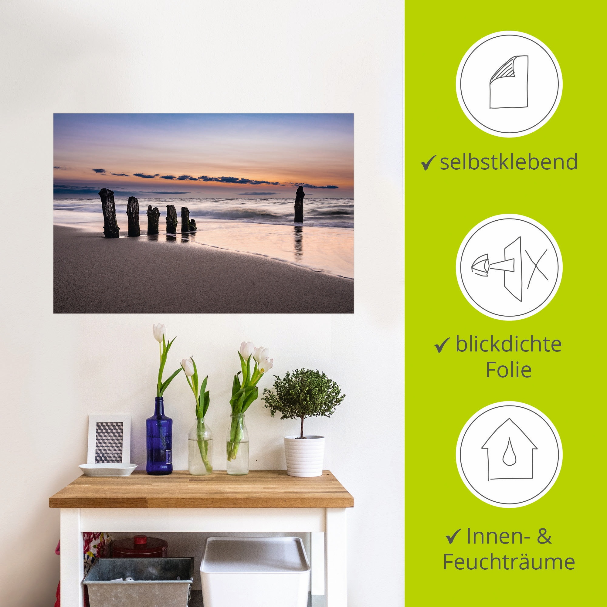 Artland Wandbild »Buhne an der Küste der Ostsee«, Strand, (1 St.), als Alubild, Outdoorbild, Leinwandbild, Wandaufkleber, versch. Größen