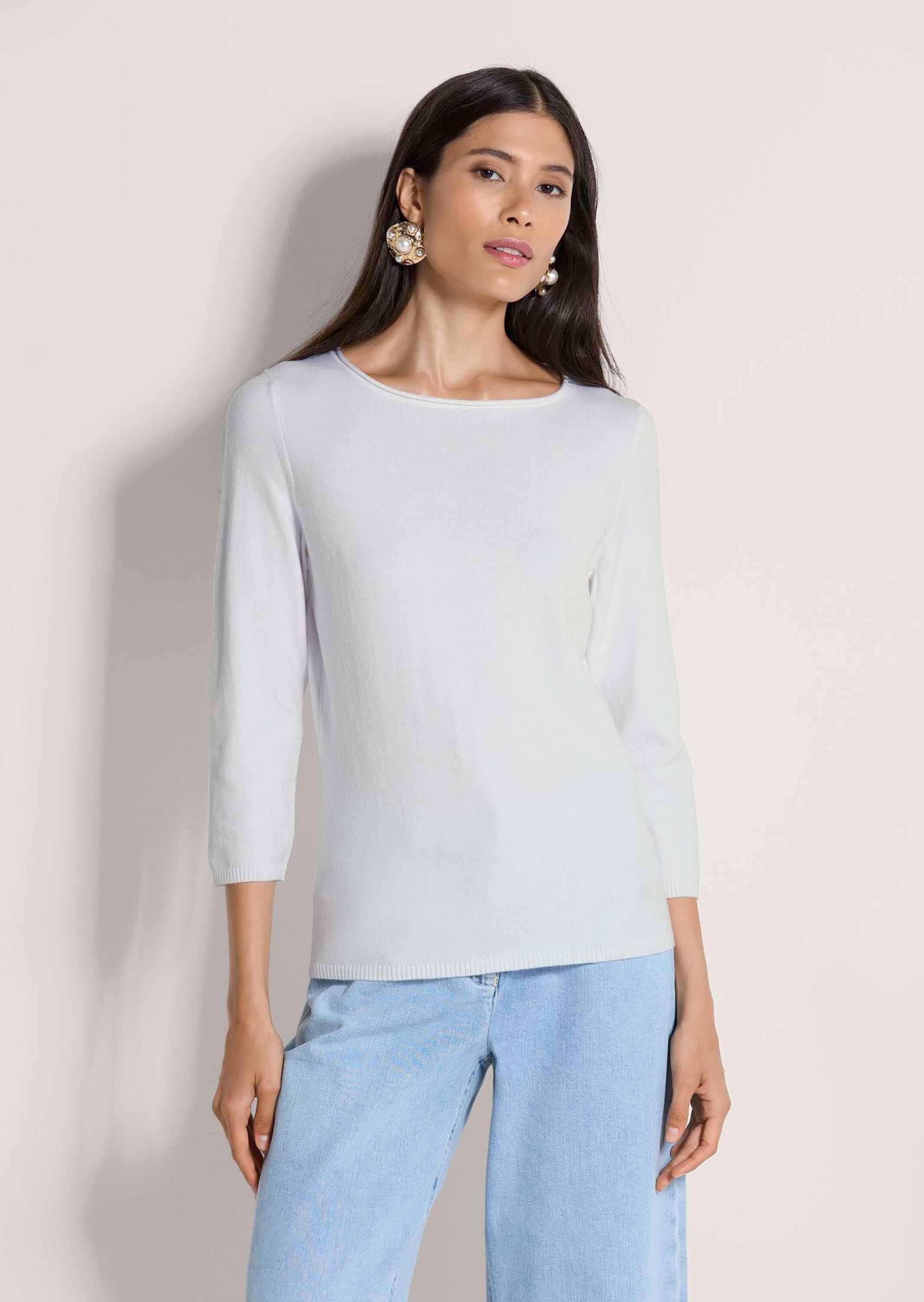 MADELEINE Longpullover »Feinstrickpullover Basic-Pullover mit Rollkante« Eleganter U-Boot-Ausschnitt