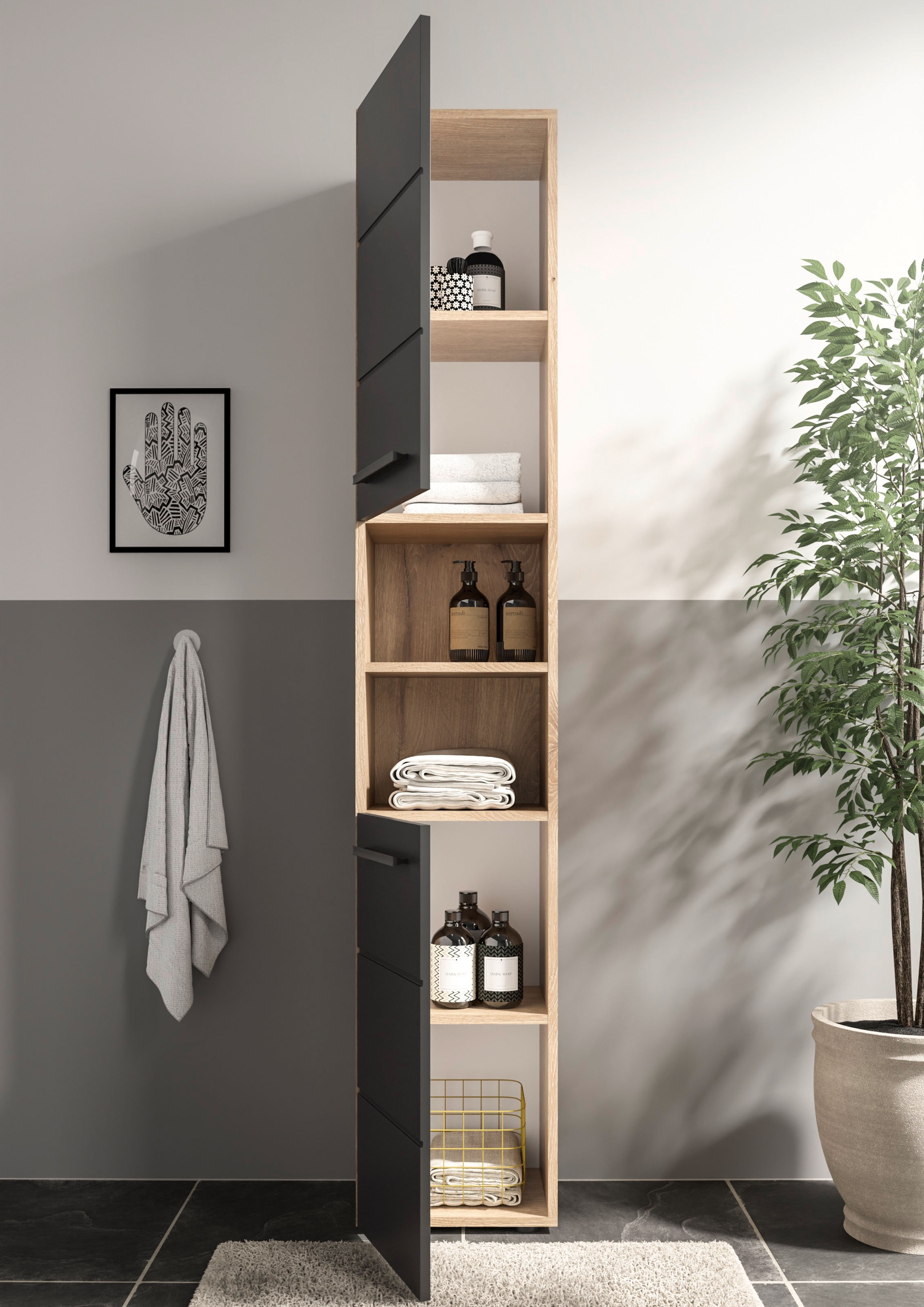BASIC by Balculina Hochschrank »Rom BxHxT 34x190x31 cm« 1 Stk. tlg. Breite 34cm, Kunststoffgriffe, Made in Europa