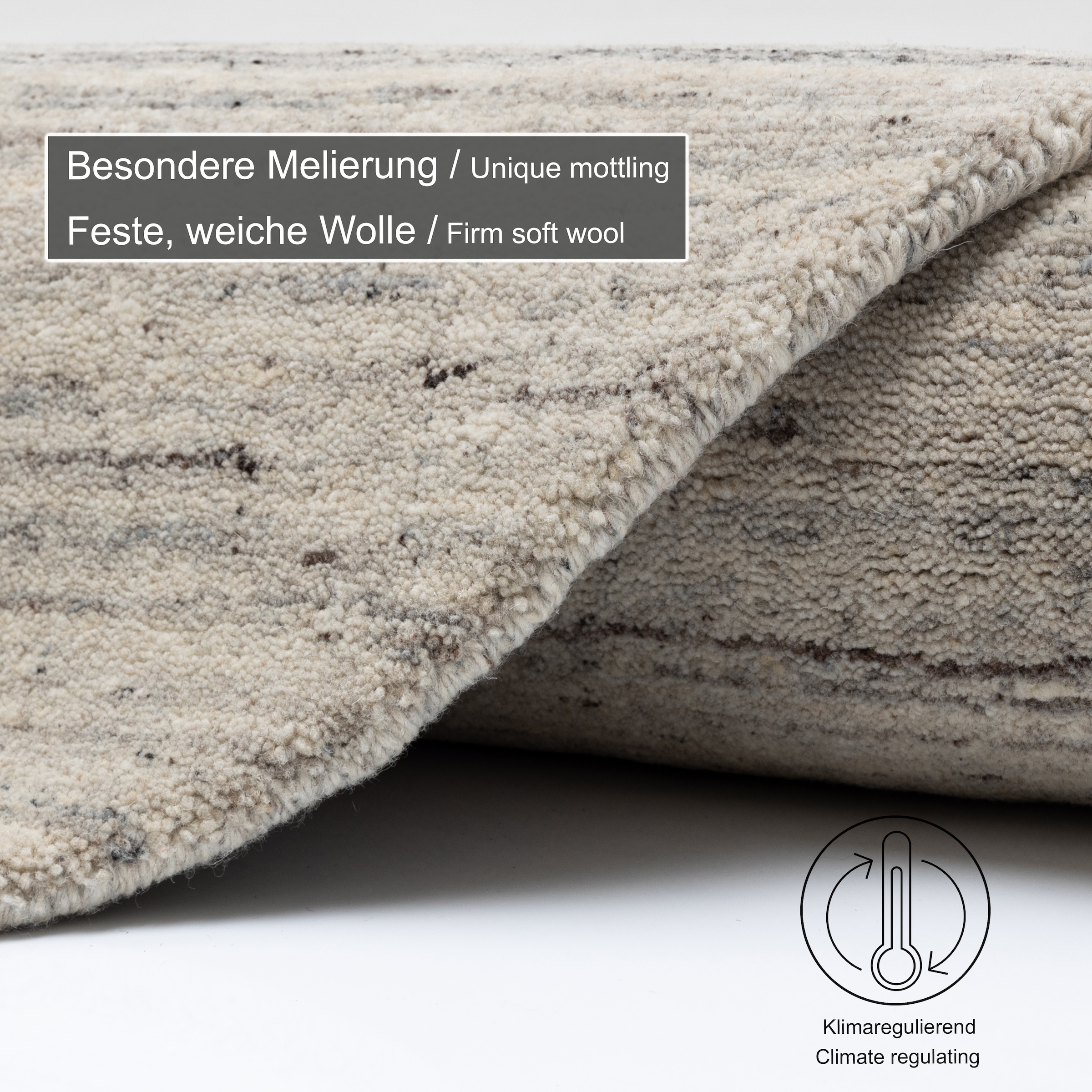 THEKO Wollteppich »Pure UNI« rund 14 mm Höhe Handwebteppich, meliert, reine Wolle, handgewebt