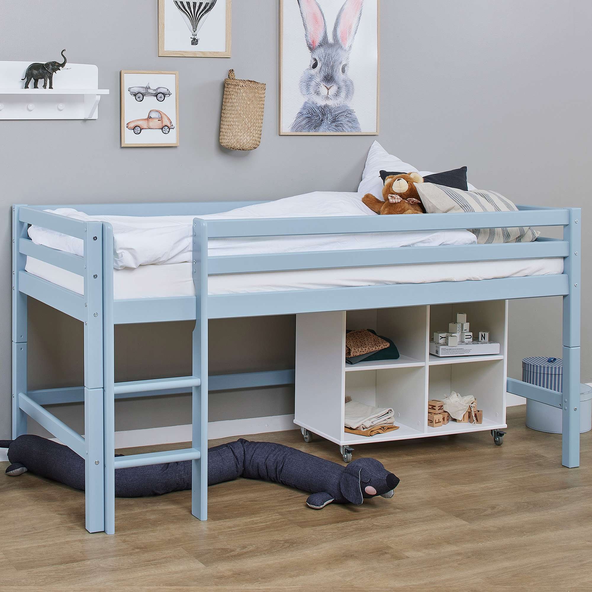 Hoppekids Spielbett »ECO Dream MY COLOR, Kinderbett, Hochbett, 90x200 Massivholz«, mit drei Seiten und Rausfallschutz, umbaubar in Einzelbett