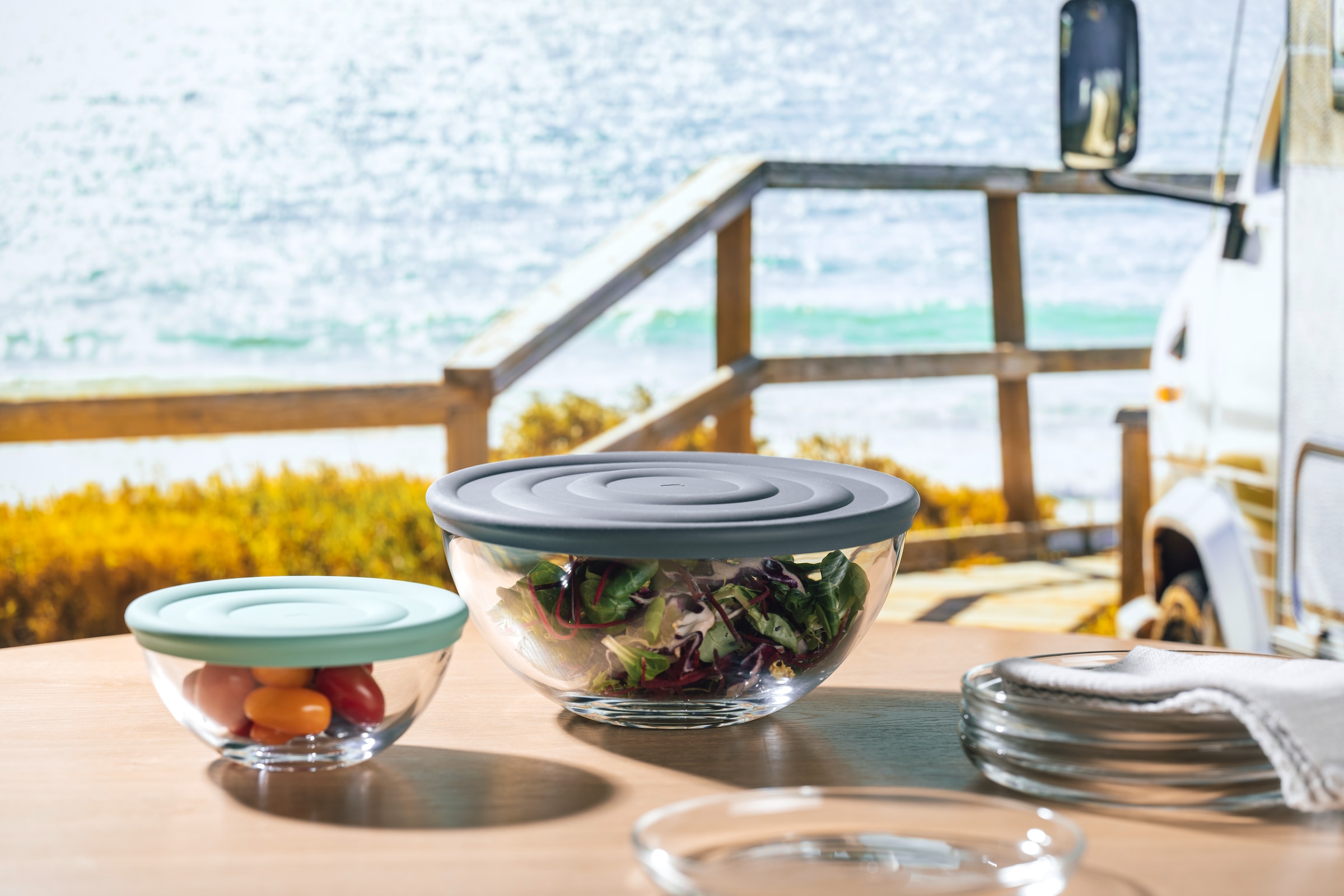 LEONARDO Schale »Schalen-Set CUCINA, 6-teilig, 3 Schüsseln mit Silikondeckel« 6 Stk. aus Glas spülmaschinengeeignet