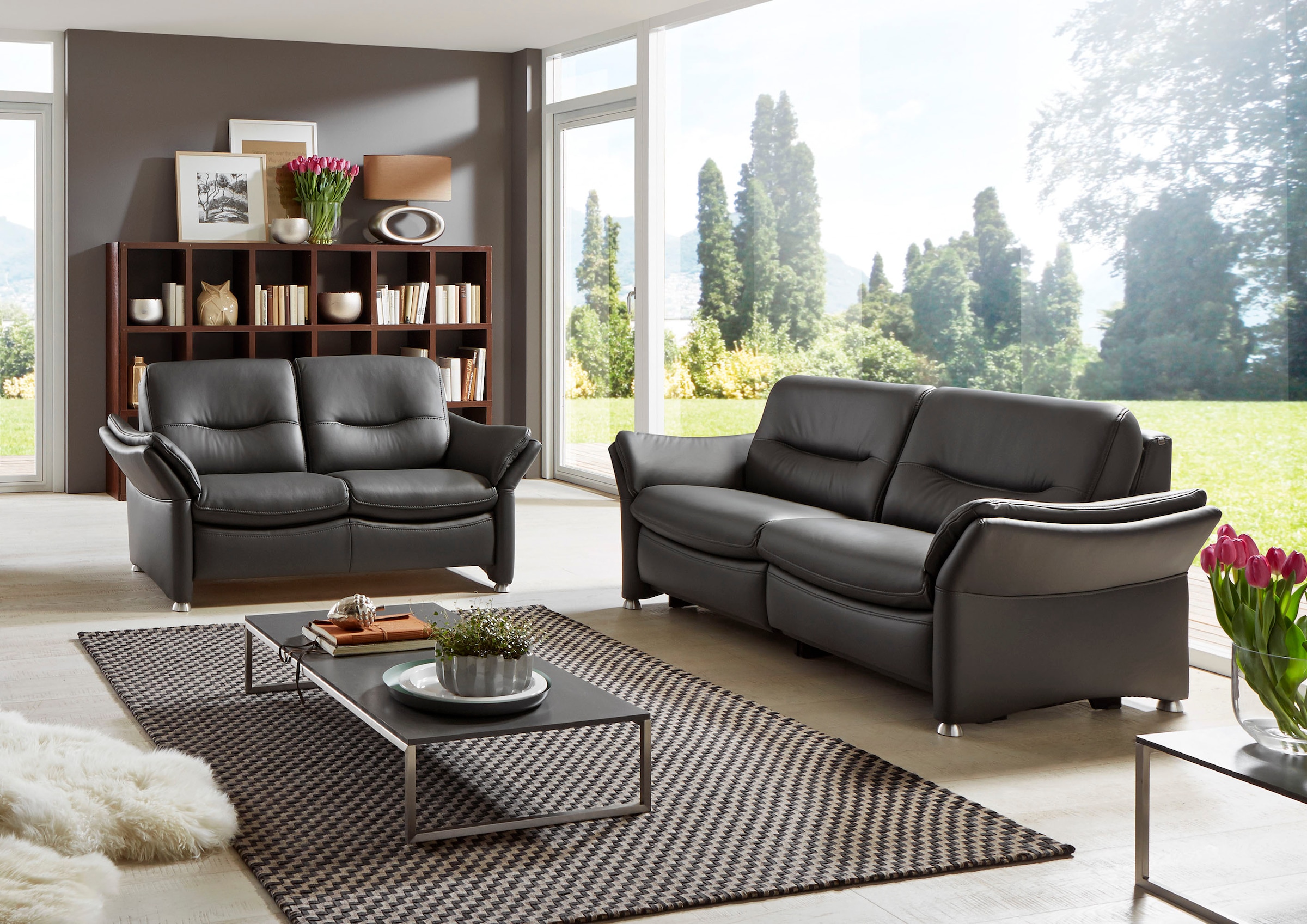 HUKLA 2-Sitzer »HU-SF15058 Ledersofa, Breite 164 cm«, hochwertiges Glattleder, optional mit Kopfstütze