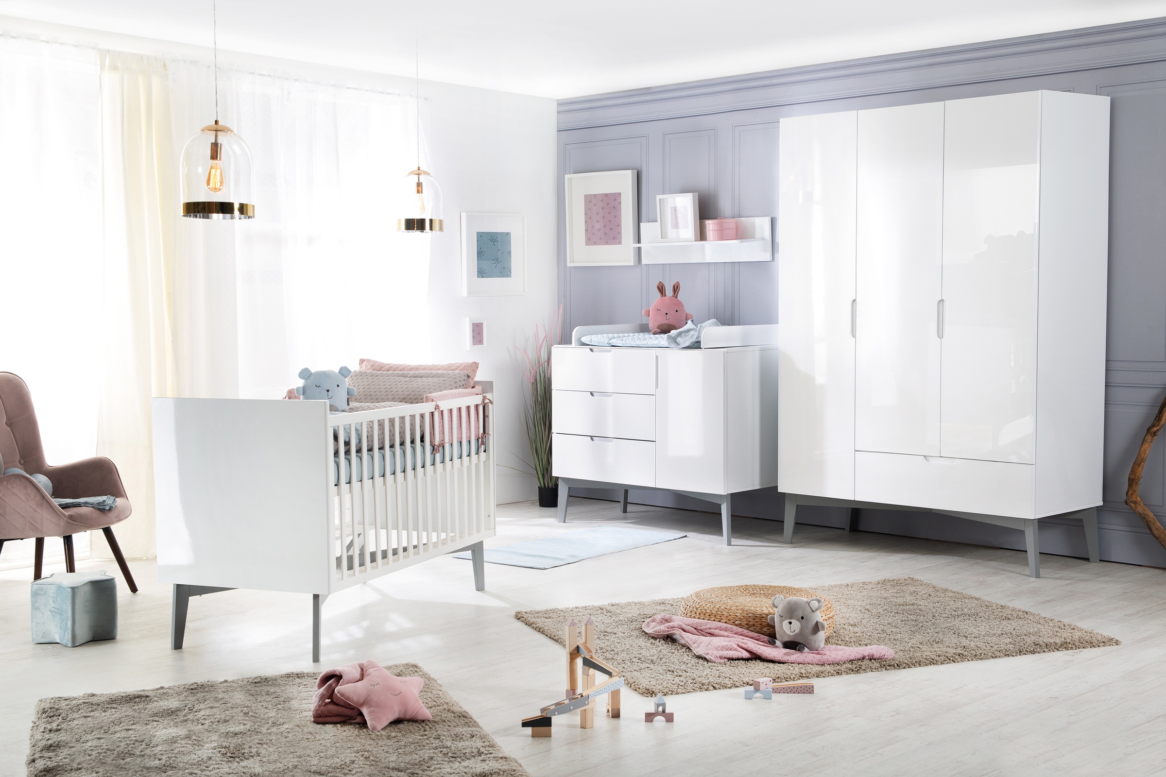 roba® Babyzimmer-Komplettset »Retro 2«, (Set, 3 St.), Made in Europe; mit Kinderbett, Schrank und Wickelkommode