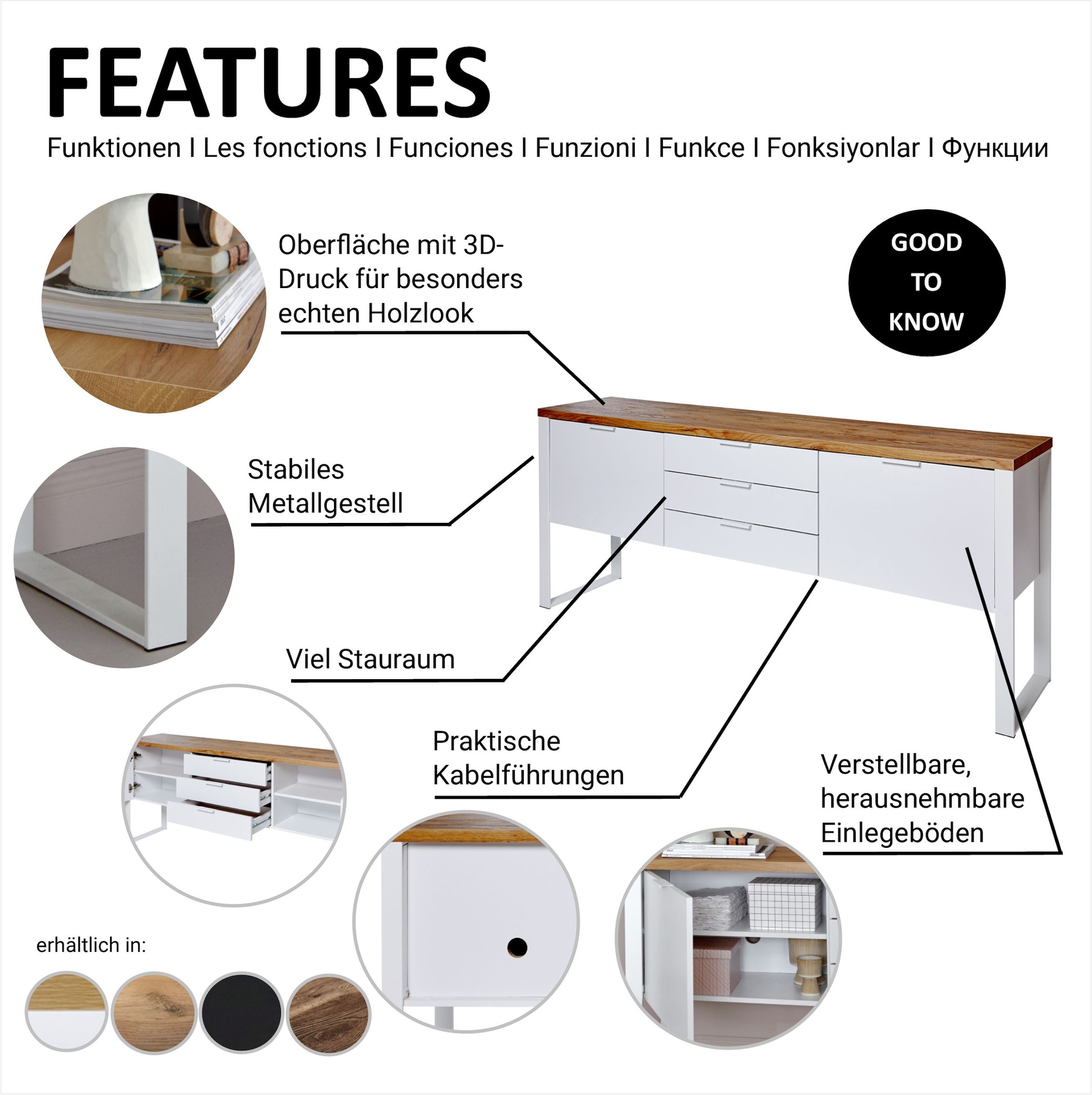 Jahnke Sideboard »LOOP SB 180« Sideboard,2 Türen + 3 Schubladen, Metallrahmen, Breite 180 cm