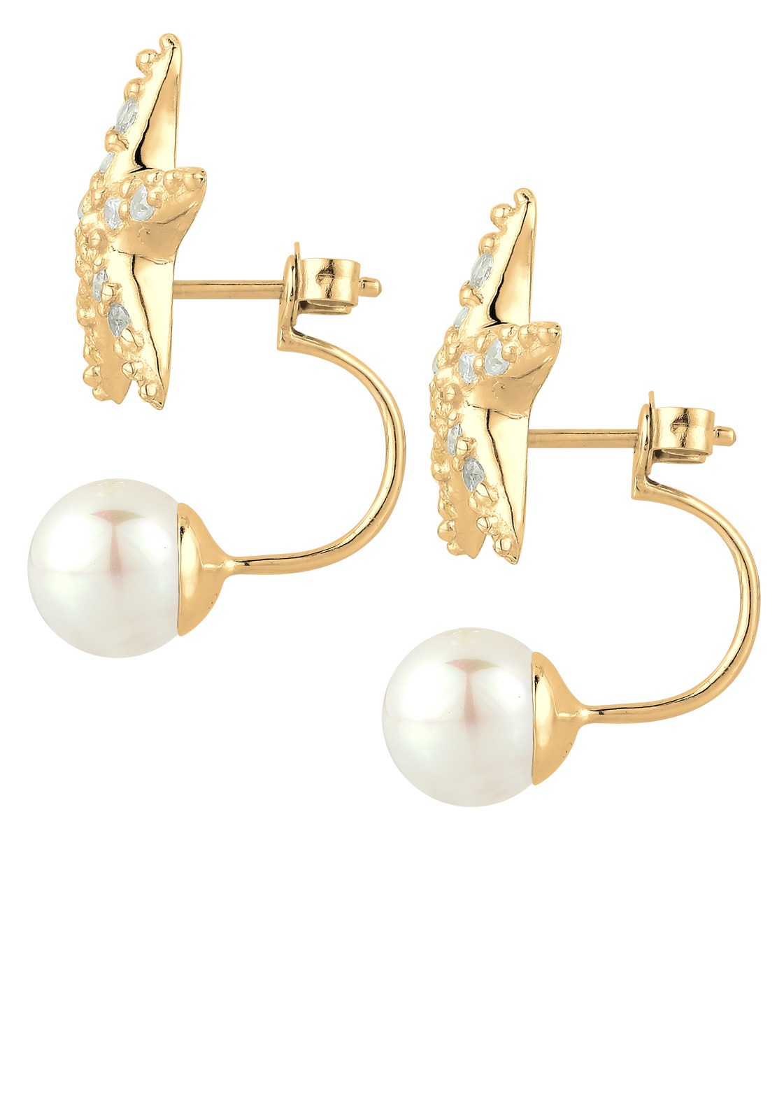 Elli Paar Ohrstecker »Ohrringe Ohrstecker Perlen Seestern Zirkonia Weiß 925 Sterling Silber vergoldet«