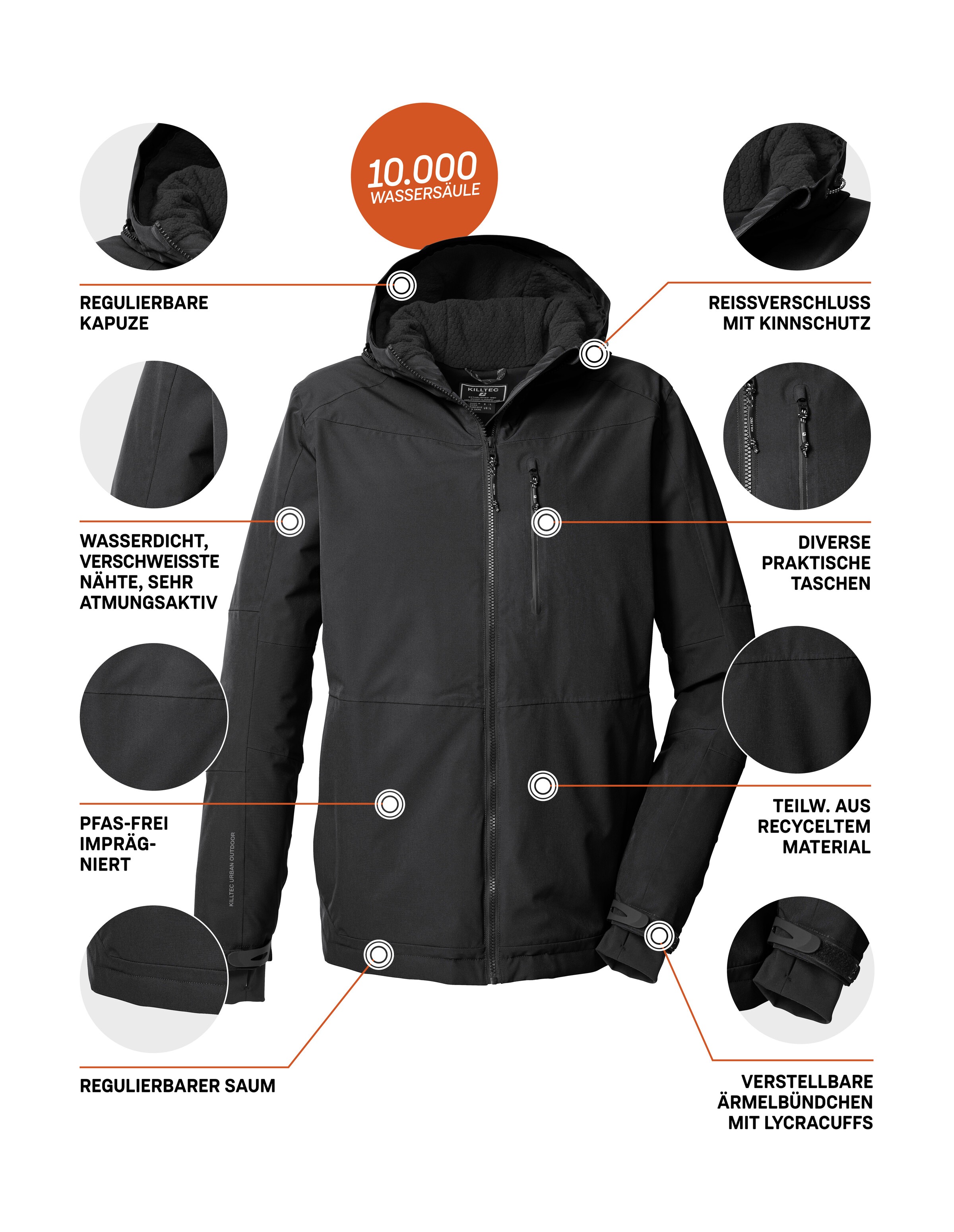 Killtec Funktionsjacke »KOW 81 MN JCKT« Wasser- und winddichte Herrenjacke mit verstellbarer Kapuze