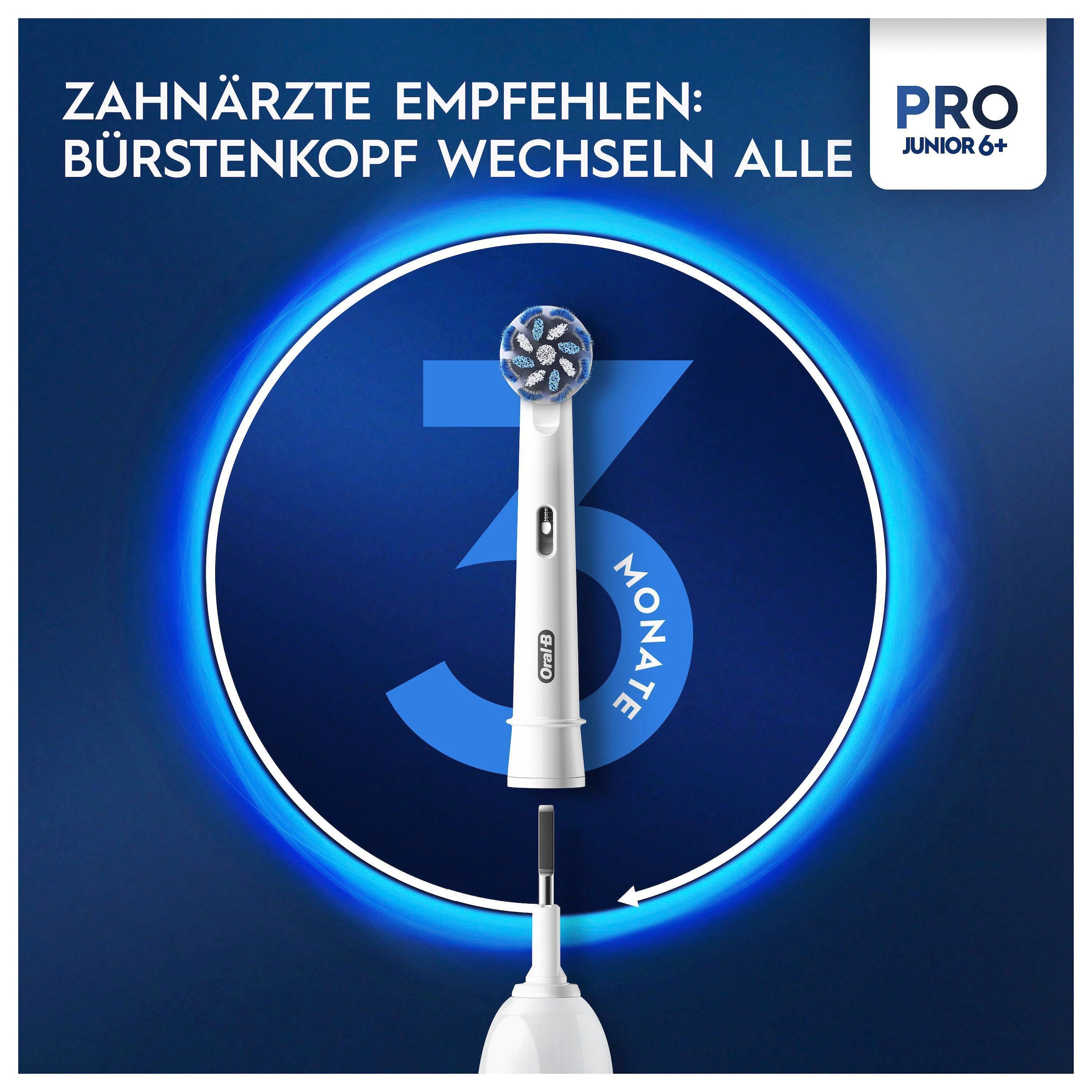 Oral-B Elektrische Zahnbürste »Pro Junior«, 1 St. Aufsteckbürsten, Drucksensor