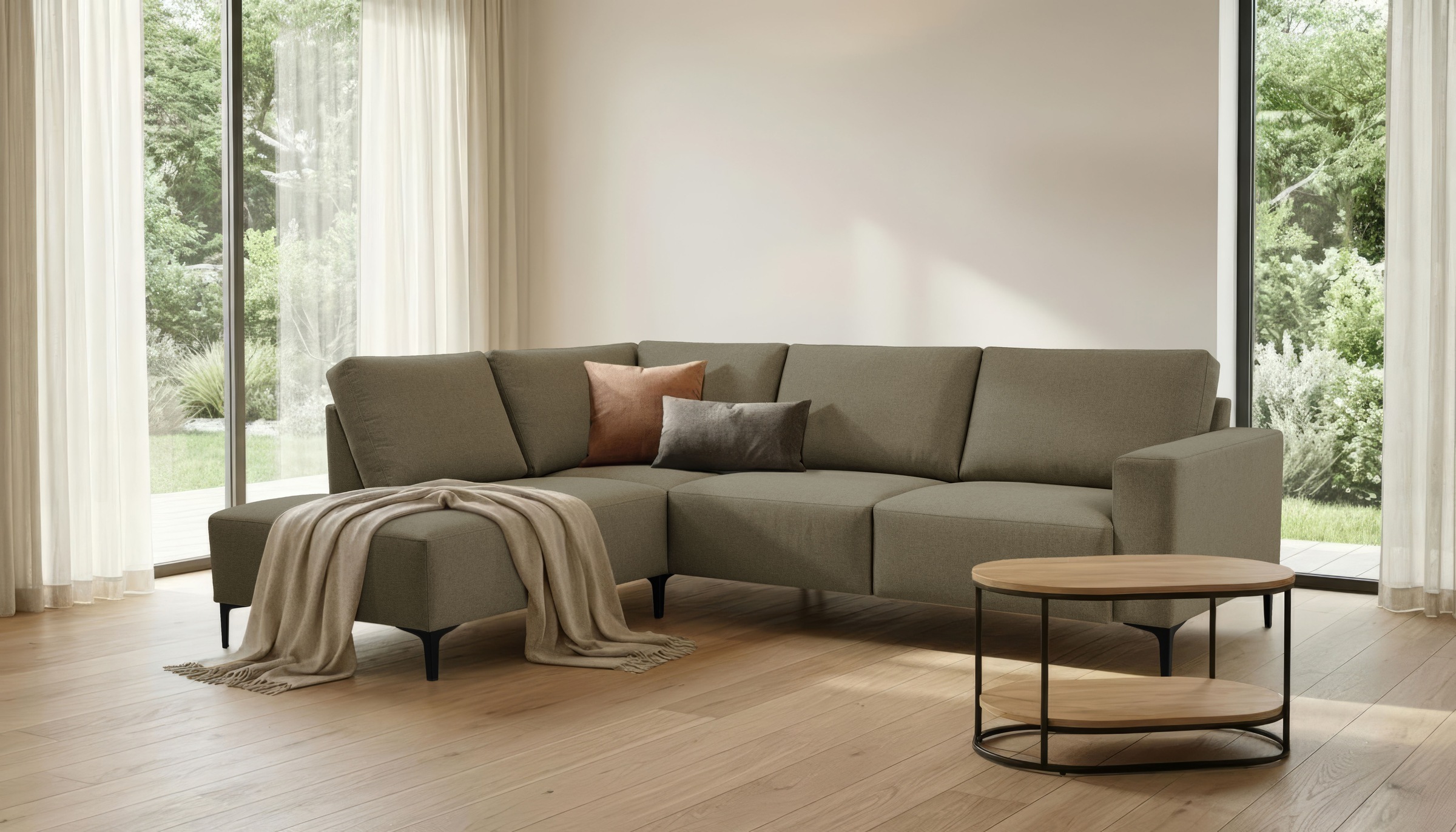Home affaire Ecksofa »Tournon, L-Form, Breite 256 cm, Webstoff, Chenille« Designsofa im nordischen Stil, Wellenunterfederung, Metallfüße