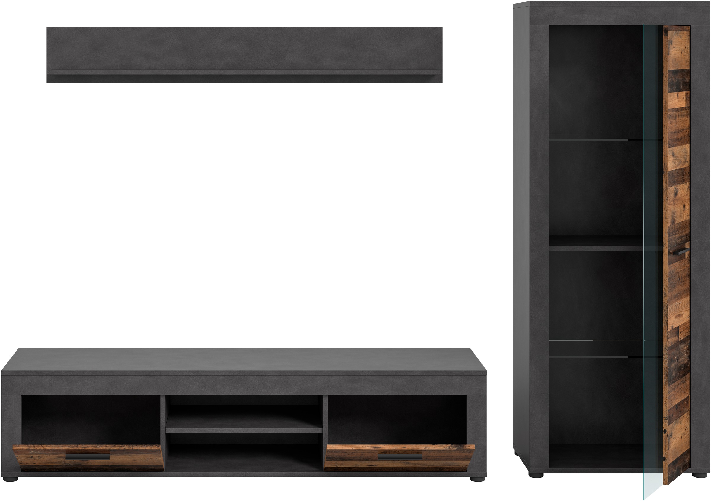 INOSIGN Wohnwand »Aosta, Breite 235cm, bestehend aus Lowboard, Wandboard, Vitrine«, (3 St.), Wohnwand, Kombination, Anbauwand, Möbel Set, Schrankwand, Möbel Kombi