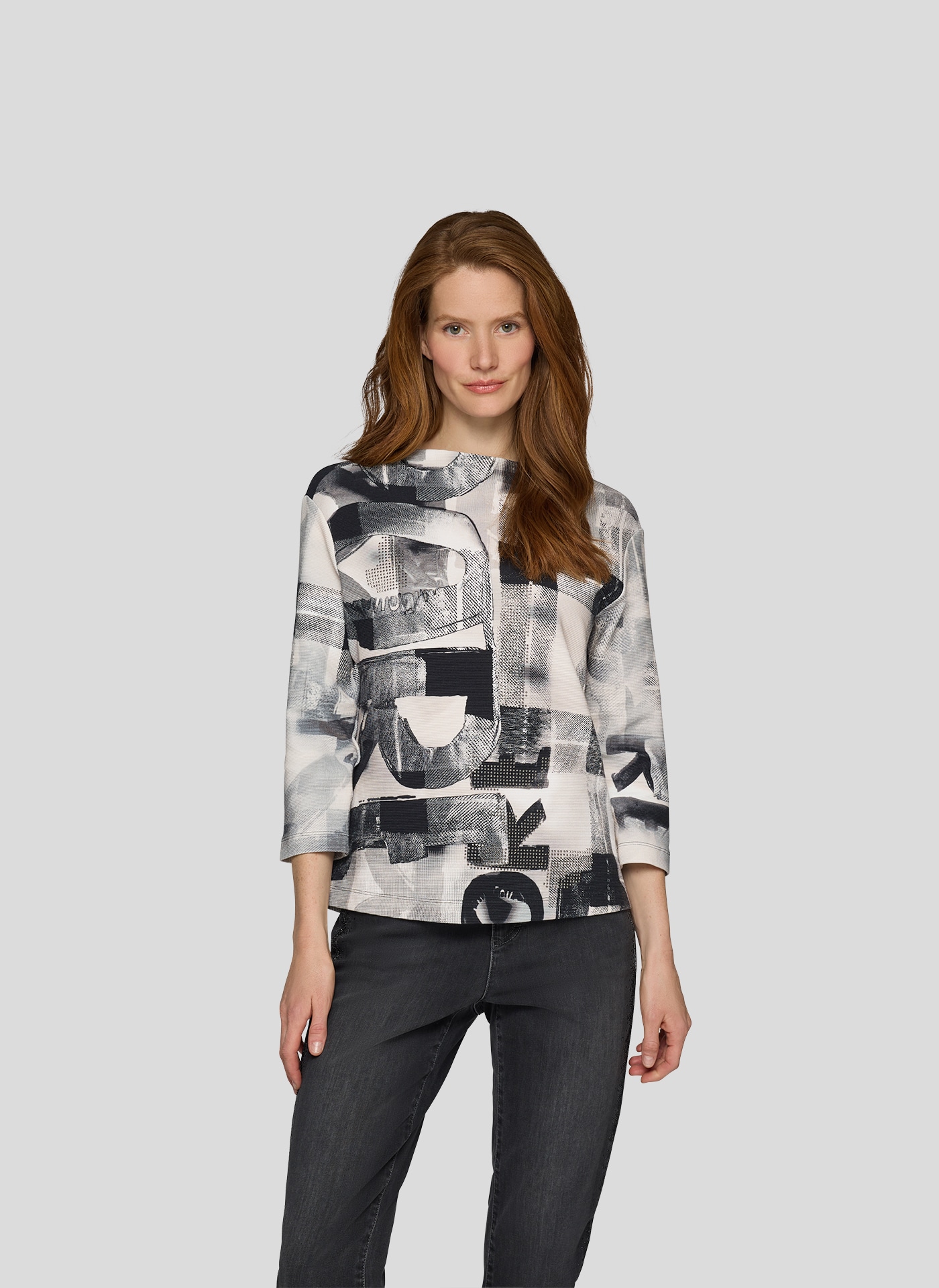 Rabe Damen 3/4-Arm-Shirt mit All-Over Print in schwarz, Größe 50