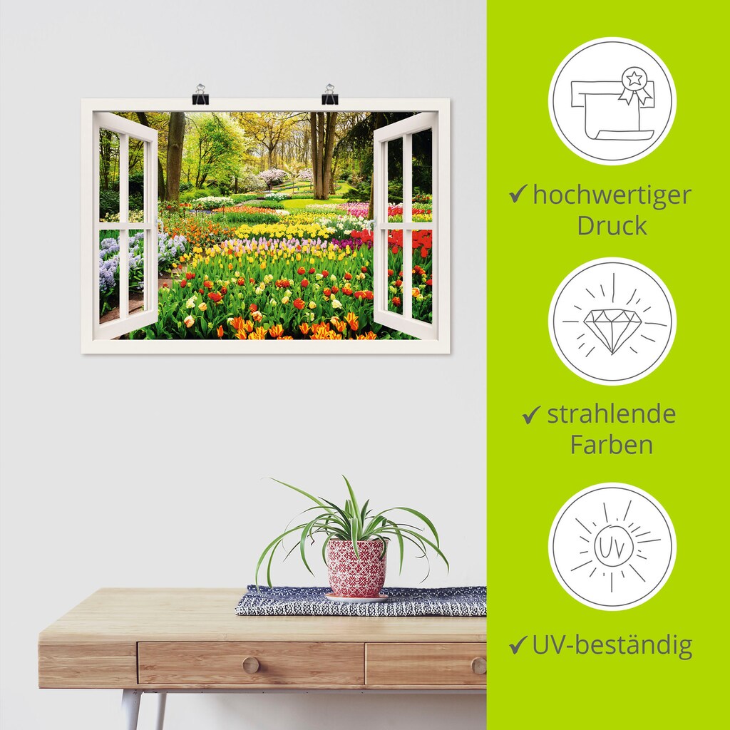 Artland Wandbild »Fensterblick Tulpen Garten Frühling«, Fensterblick, (1 St.)