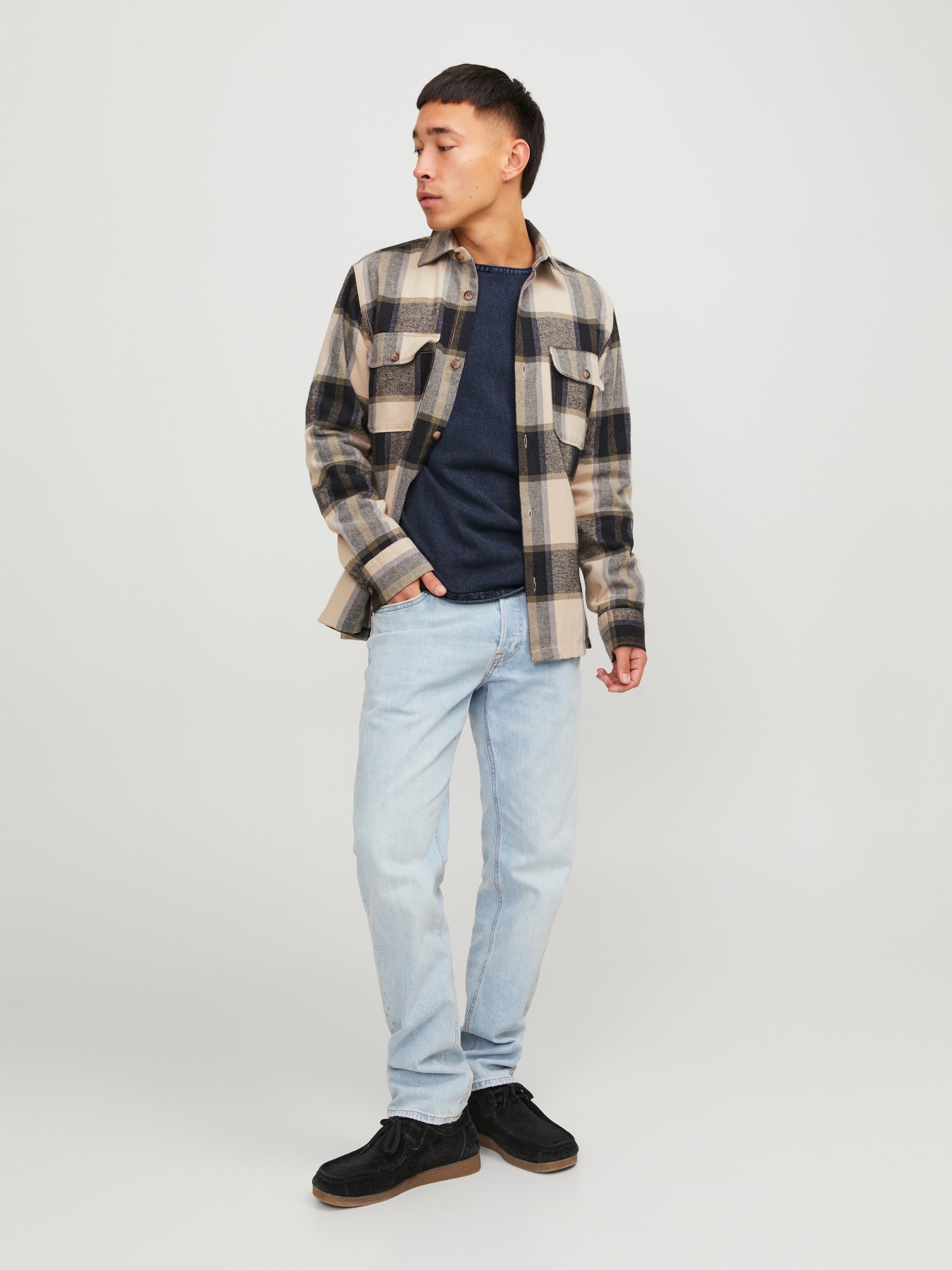 Jack & Jones Rundhalspullover »JJELEO aus pflegeleichter Baumwollqualität« unifarben, modisch, schmal, Baumwolle, Rundhals