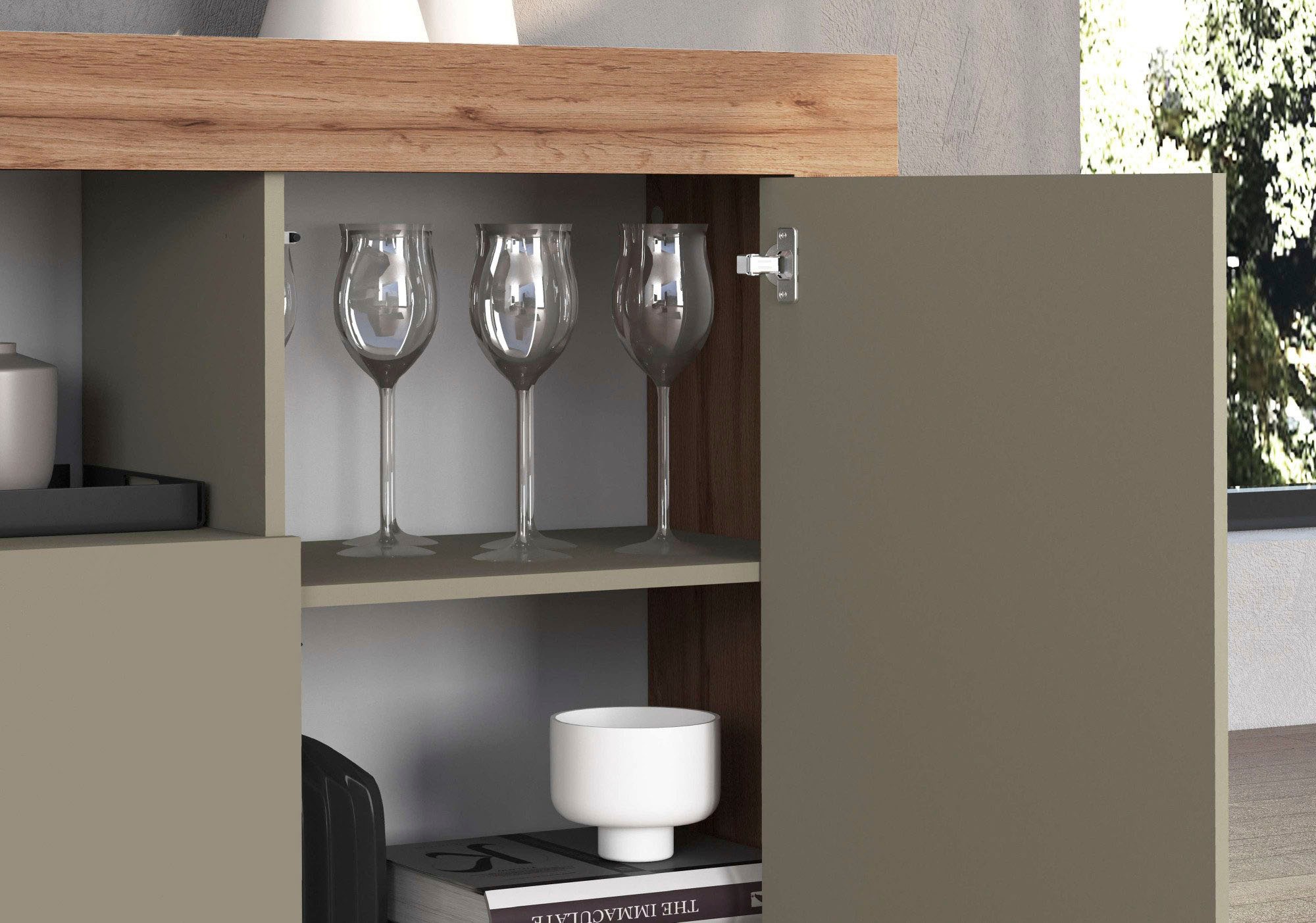 OTTO home Sideboard »CHRONOS Breite 155 cm mit 3 Türen, 1 offenes und 6 geschlossene Fächer« 1 Stk. tlg. Sideboard,Kommode, Schrank, Grifflos mit Push to Open, Made in Italy