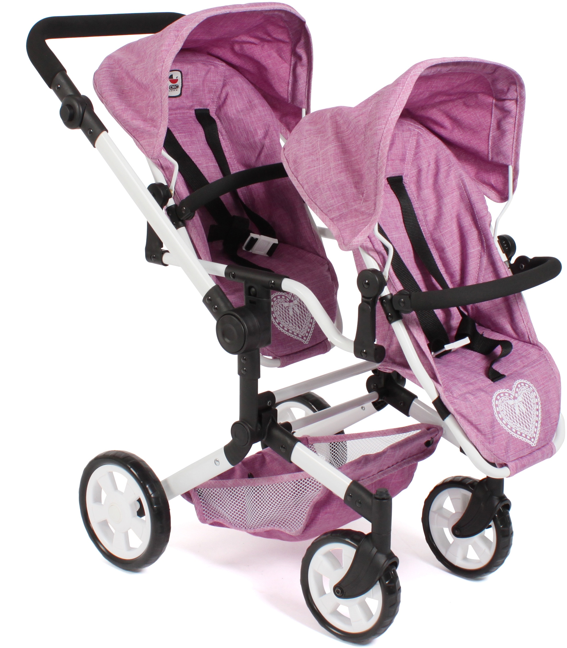 Puppen-Zwillingsbuggy »Linus Duo, Jeans Pink«, mit zwei abnehmbaren, bis in...