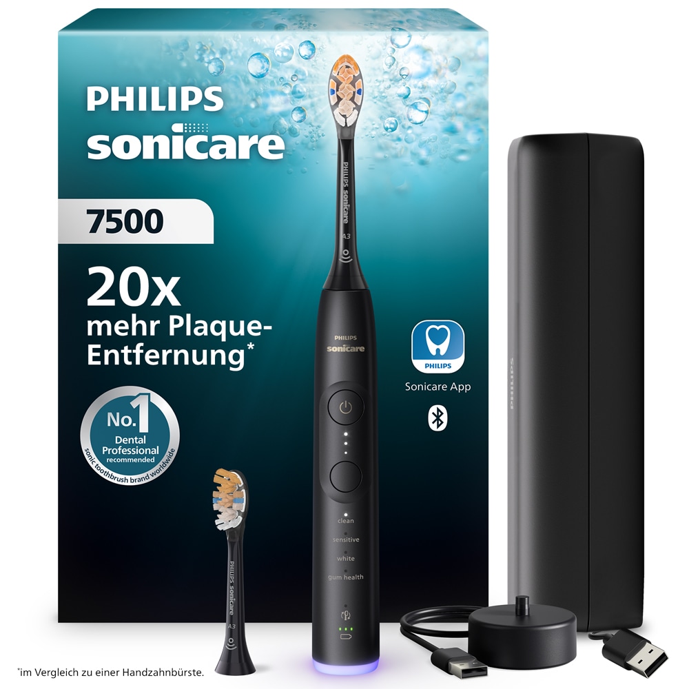 Philips Sonicare Elektrische Zahnbürste »Series 7500« 2 Stk. Aufsteckbürsten mit Drucksensor und 3 Intensitätsstufen, inkl. Reiseladeetui