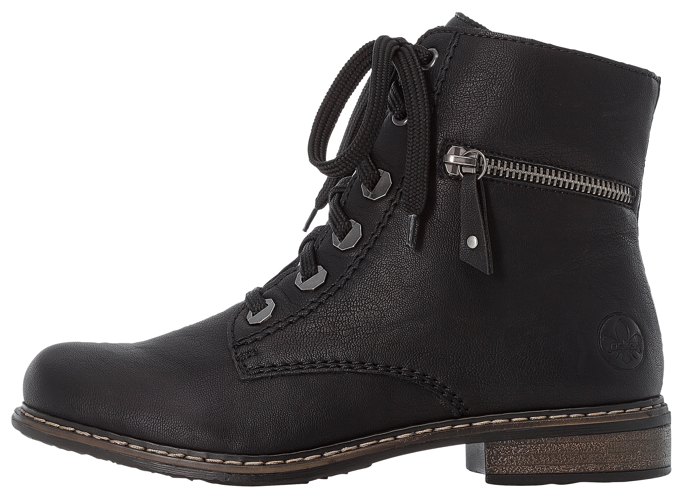 Rieker Schnürboots, Schnürstiefelette, Blockabsatz, mit Zierreißverschluss außen