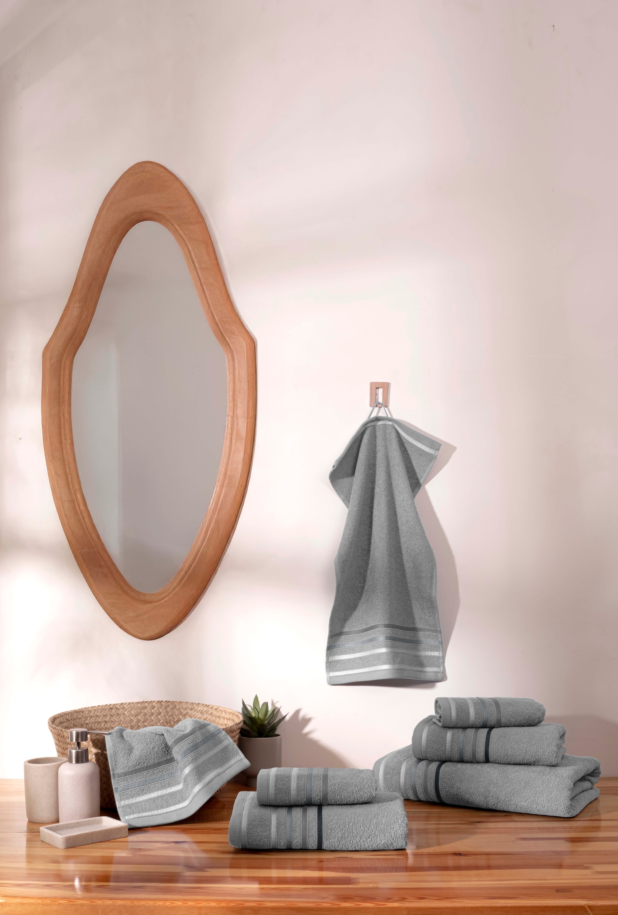 OTTO home Handtuch Set »Niki, Duschtuch, Handtücher und Gästetücher« Set Walkfrottee Handtücher mit mehrfarbiger Streifenbordüre, weich, aus 100% Baumwolle