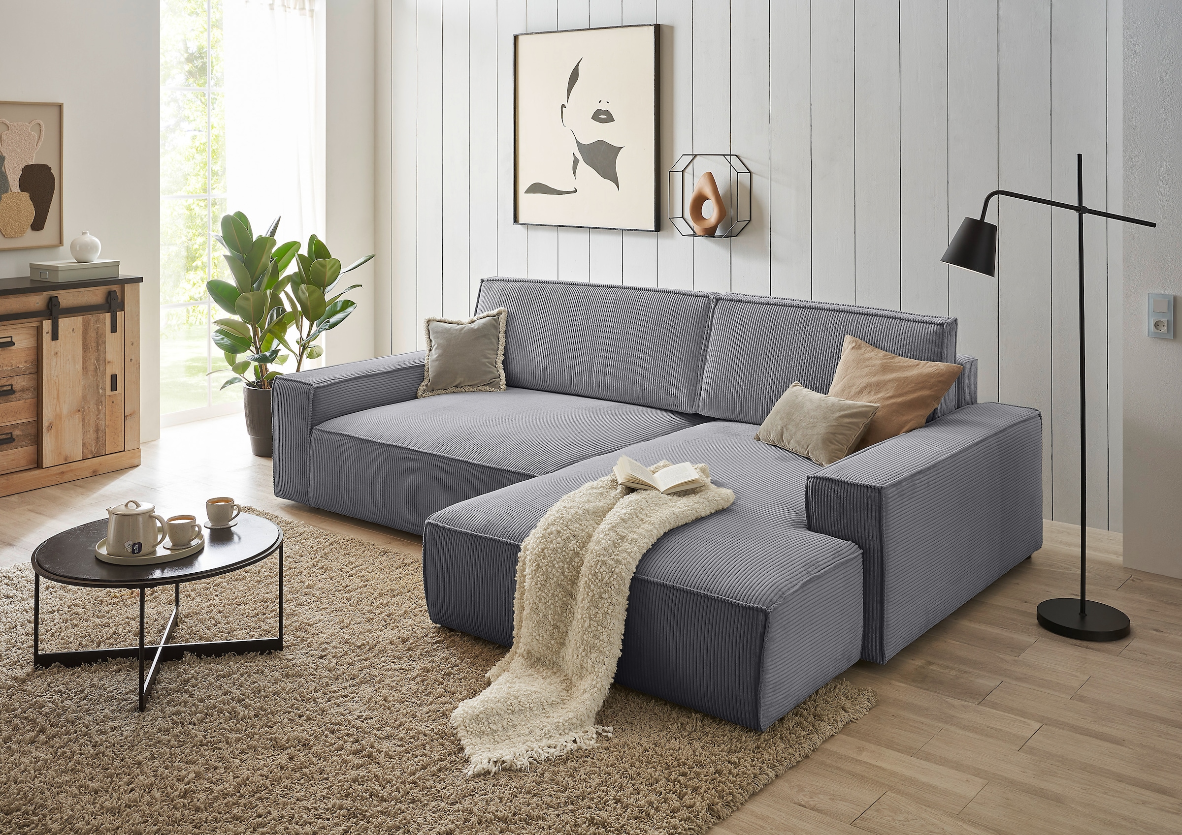 OTTO home Ecksofa »SHERWOOD XXL Cord 284, Big-Sofa L-Form, tiefe Sitzfläche 95 cm« Recamiere rechts/links, als Schlafsofa stellbar, Cord u. Leinenoptik