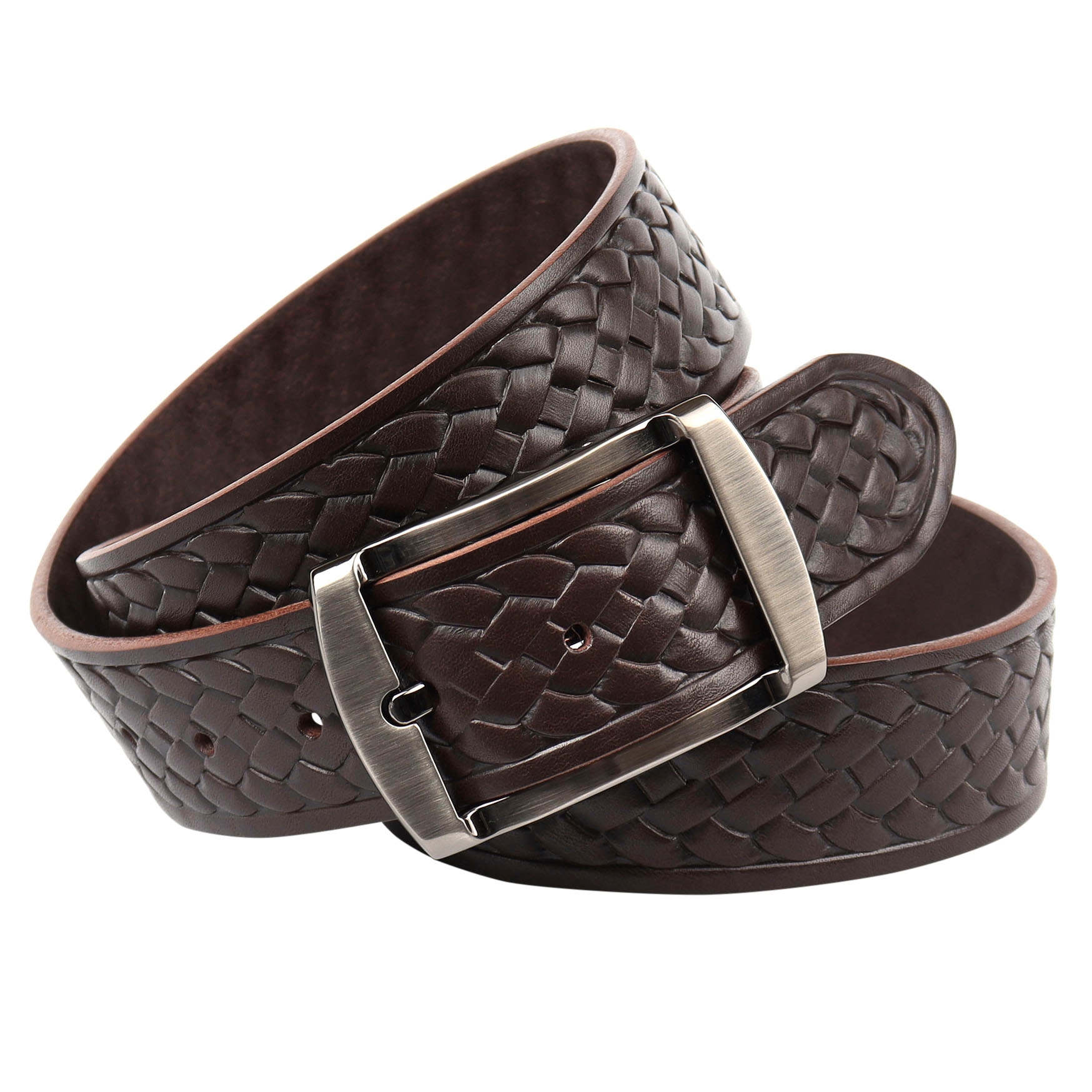Anthoni Crown Herren Ledergürtel Pflanzlich gegerbter Vollrindledergürtel mit Flecht-Prägung in braun, Größe 95