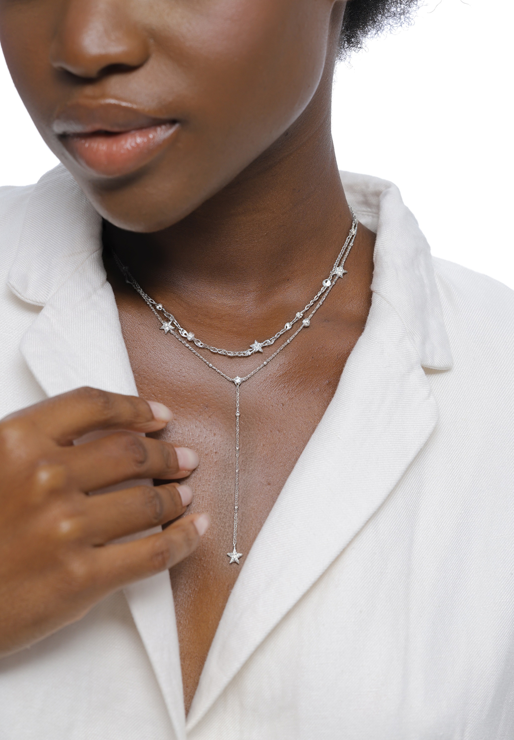 Elli Silberkette »Halskette Layer Sterne mit Kristallen von Swarovski® Weiß 925 Sterling Silber«