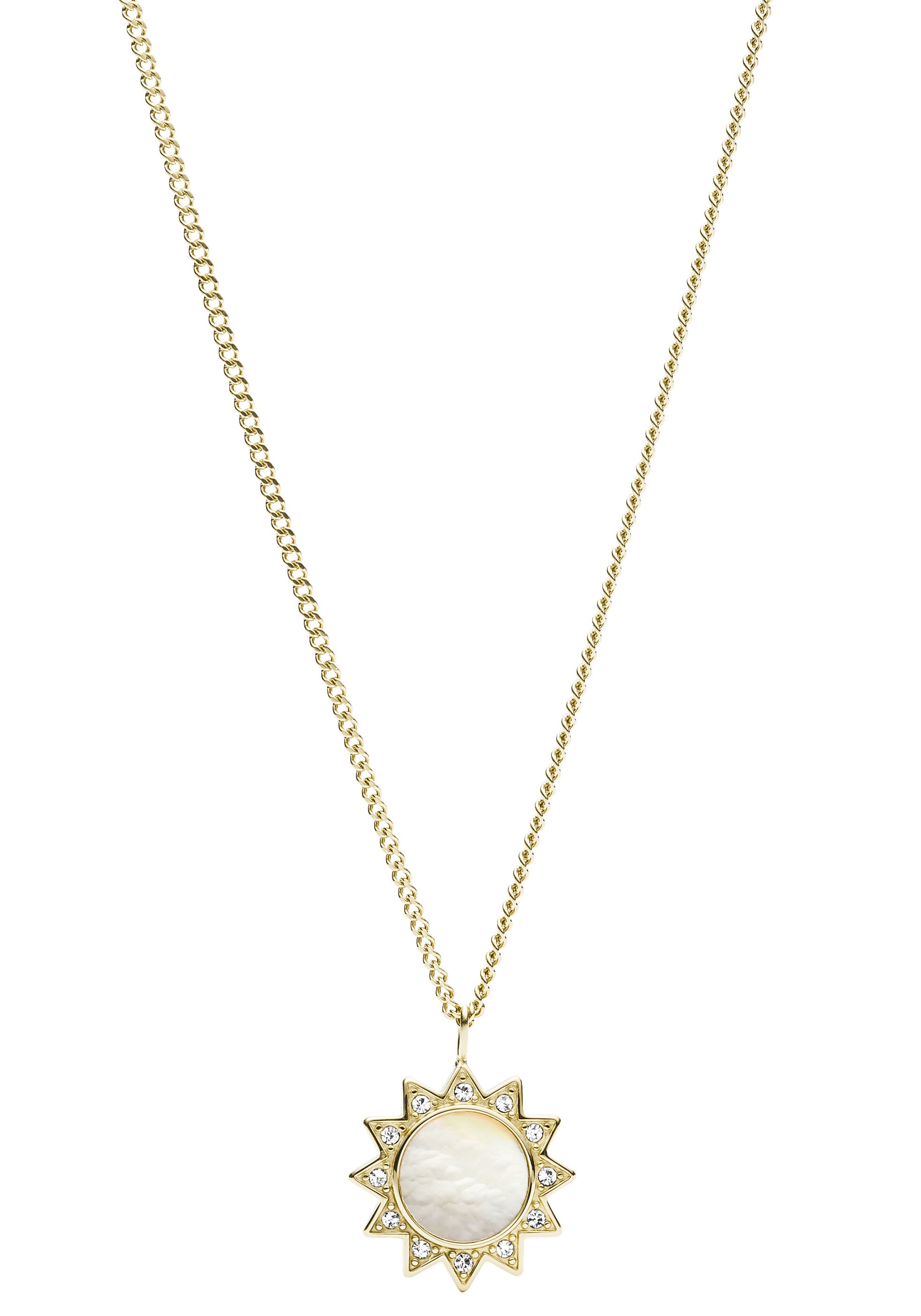 Fossil Kette mit Anhänger »Sonne, JF03425710«, mit Perlmutt und Glassteinen