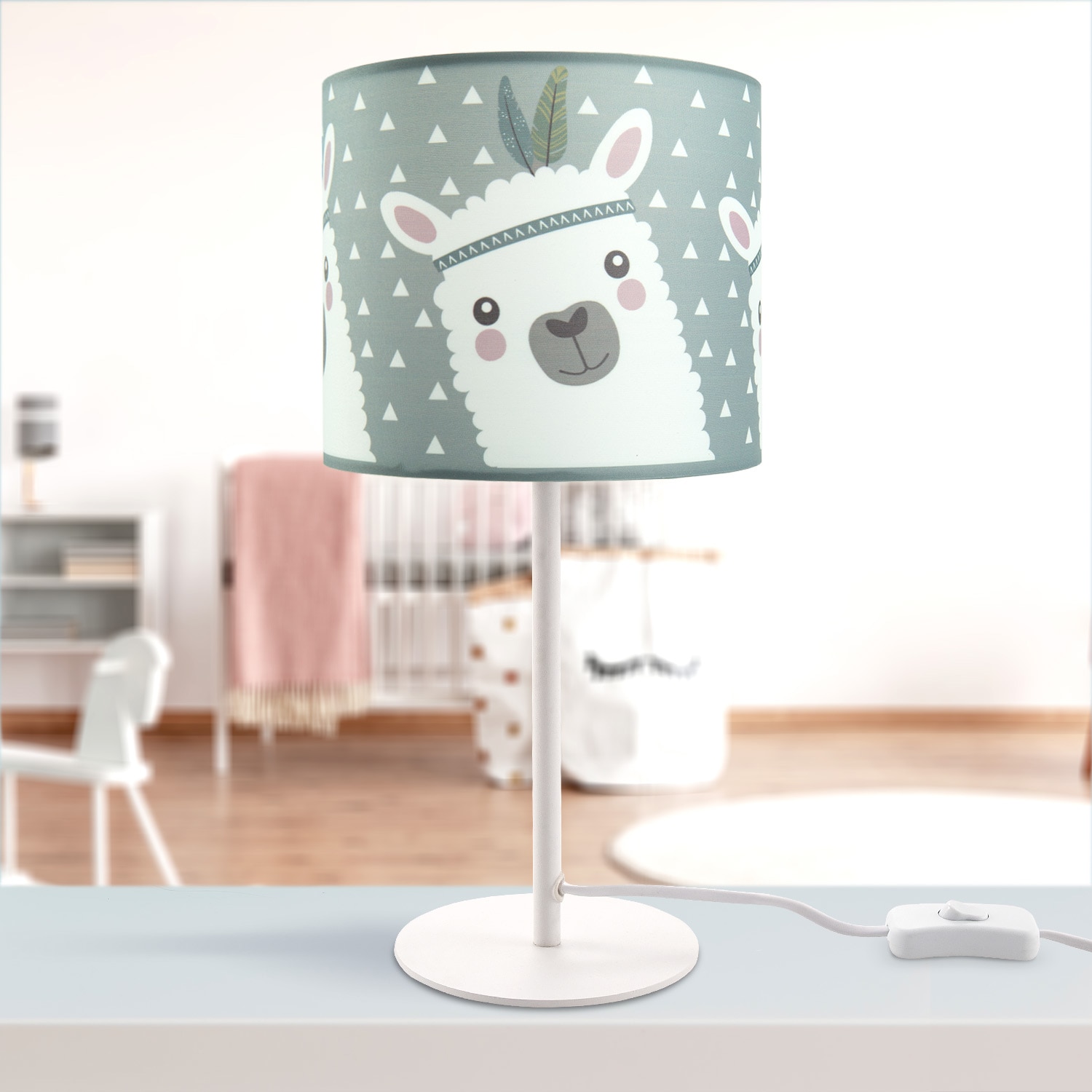Paco Home Tischleuchte »Ela 214«, 1 flammig, Leuchtmittel E14 | ohne Leuchtmittel, Kinderlampe LED Kinderzimmer Lampe Mit Lama-Motiv, Tischleuchte E14