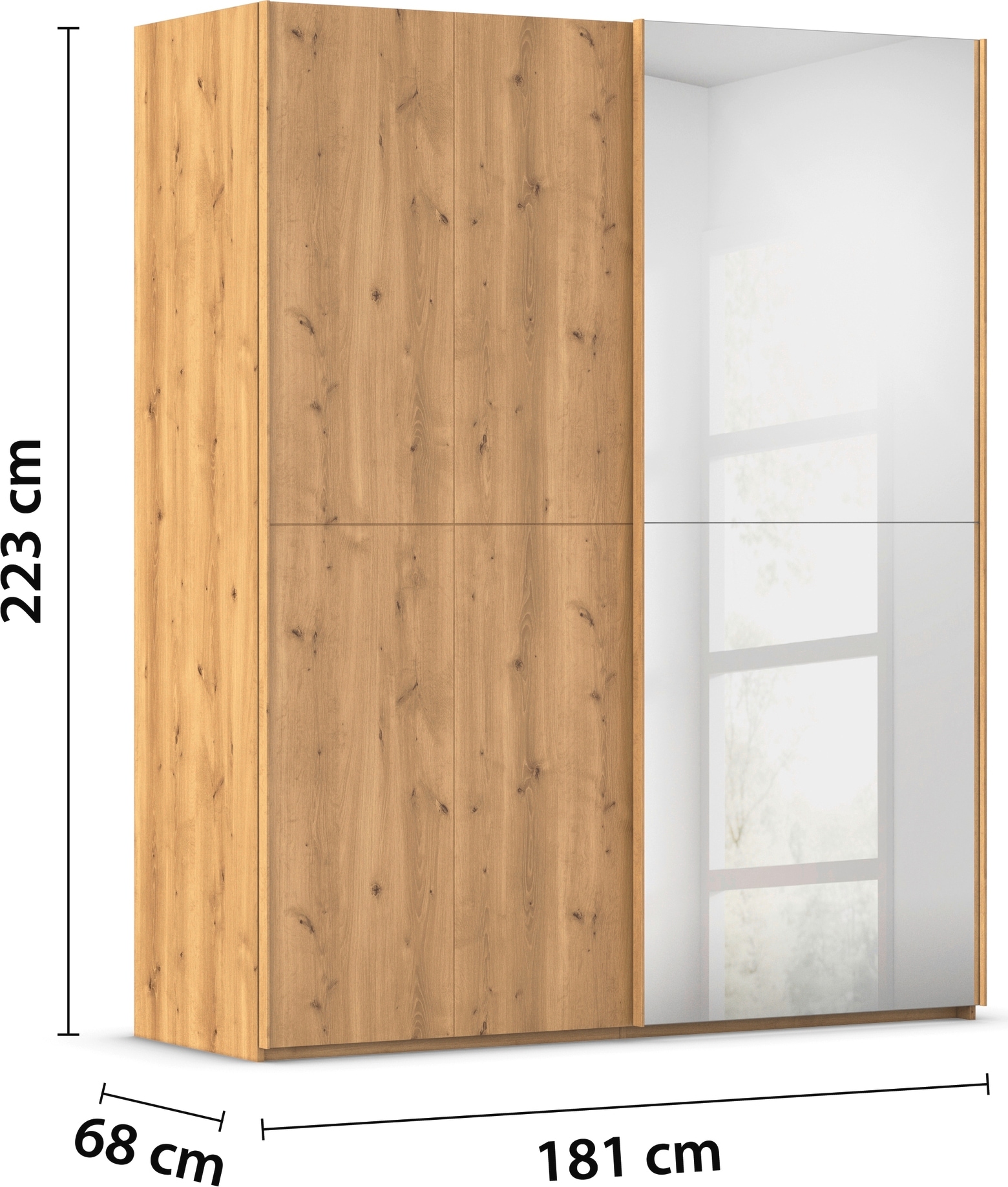 rauch Schwebetürenschrank »Kleiderschrank Schrank Garderobe Schlafzimmerschrank SCALE-WOOD« edle geteilte Front in massiver Asteiche mit Spiegel MADE IN GERMANY