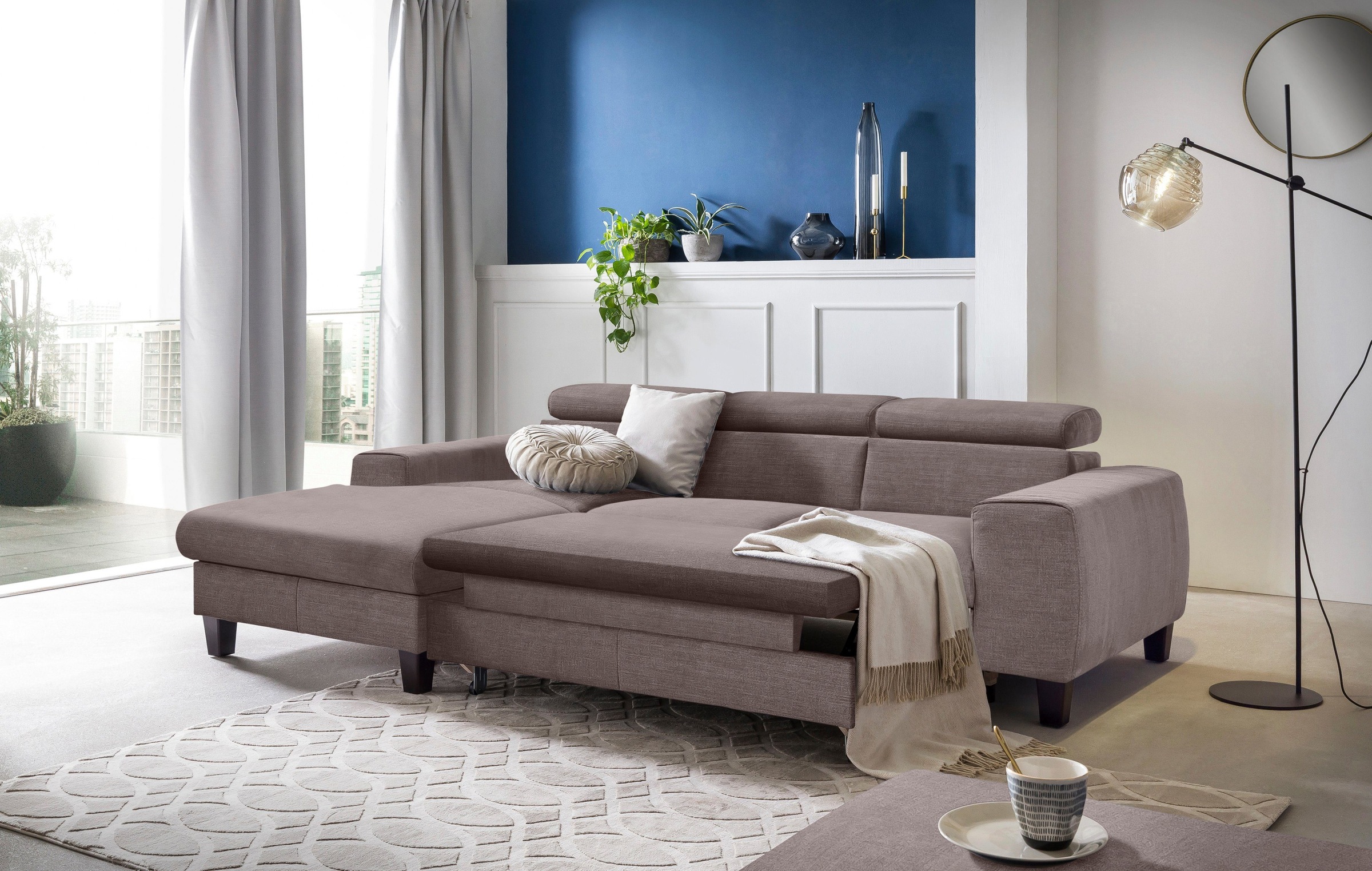 COTTA Polstergarnitur »Morven L-Form«, (Set), Set bestehend aus: Ecksofa mit Kopfteilverstellung & Hocker