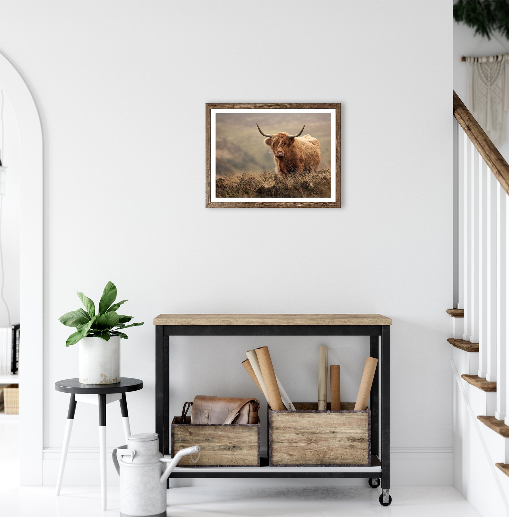 Bönninghoff Bild mit Rahmen »Wandbild gerahmt HOCHLANDRIND 40x50 cm – Tiermotiv Natur Landhaus Deko« Gräser | Hochlandrind | Landschaft | Natur | Tiere 1 Stk. tlg. mit dekorativem Rahmen
