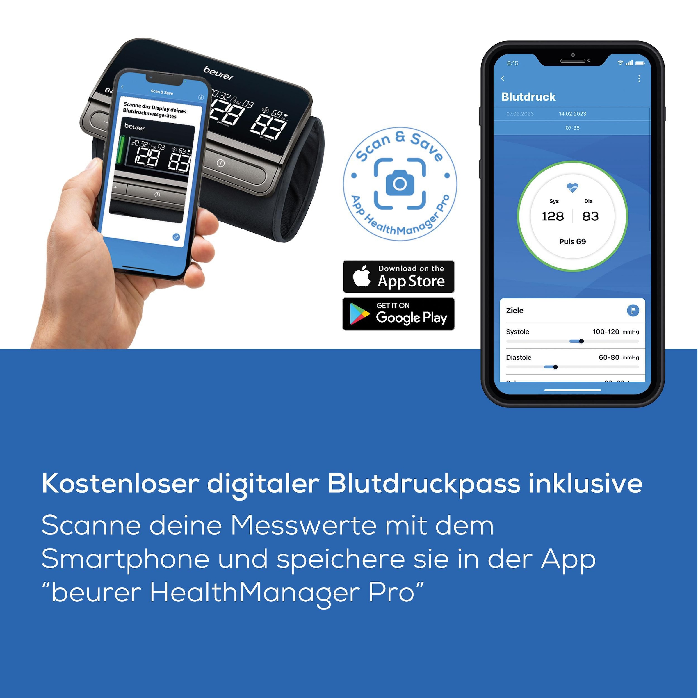 BEURER Oberarm-Blutdruckmessgerät »BM 81 easyLock für einfache Messung ohne Kabel und Schläuche«, Manschette anlegen, festdrehen und direkt die Messung starten