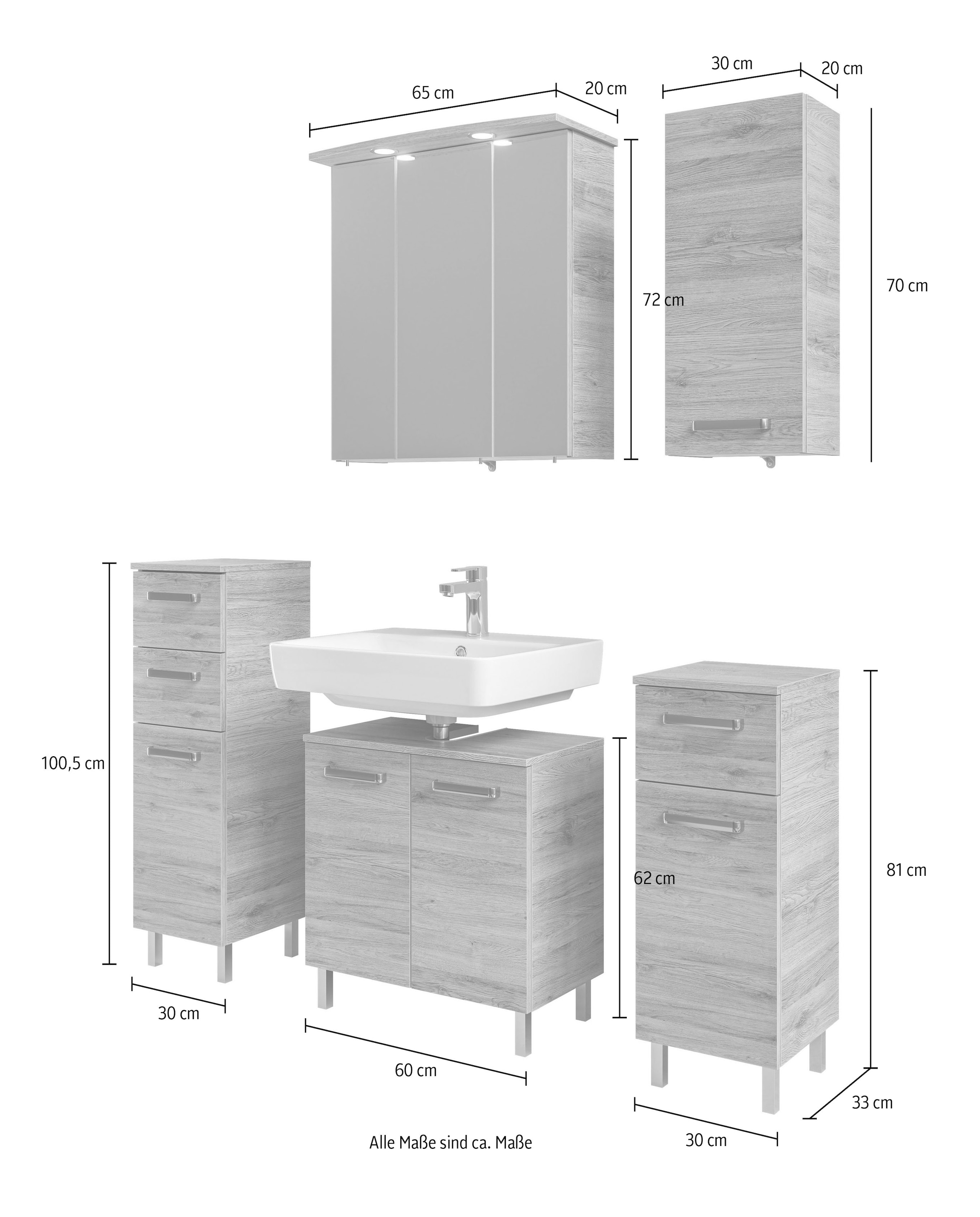 Saphir Badmöbel-Set »5-teilig, mit Spiegelschrank« Set, 5 Stk. tlg.