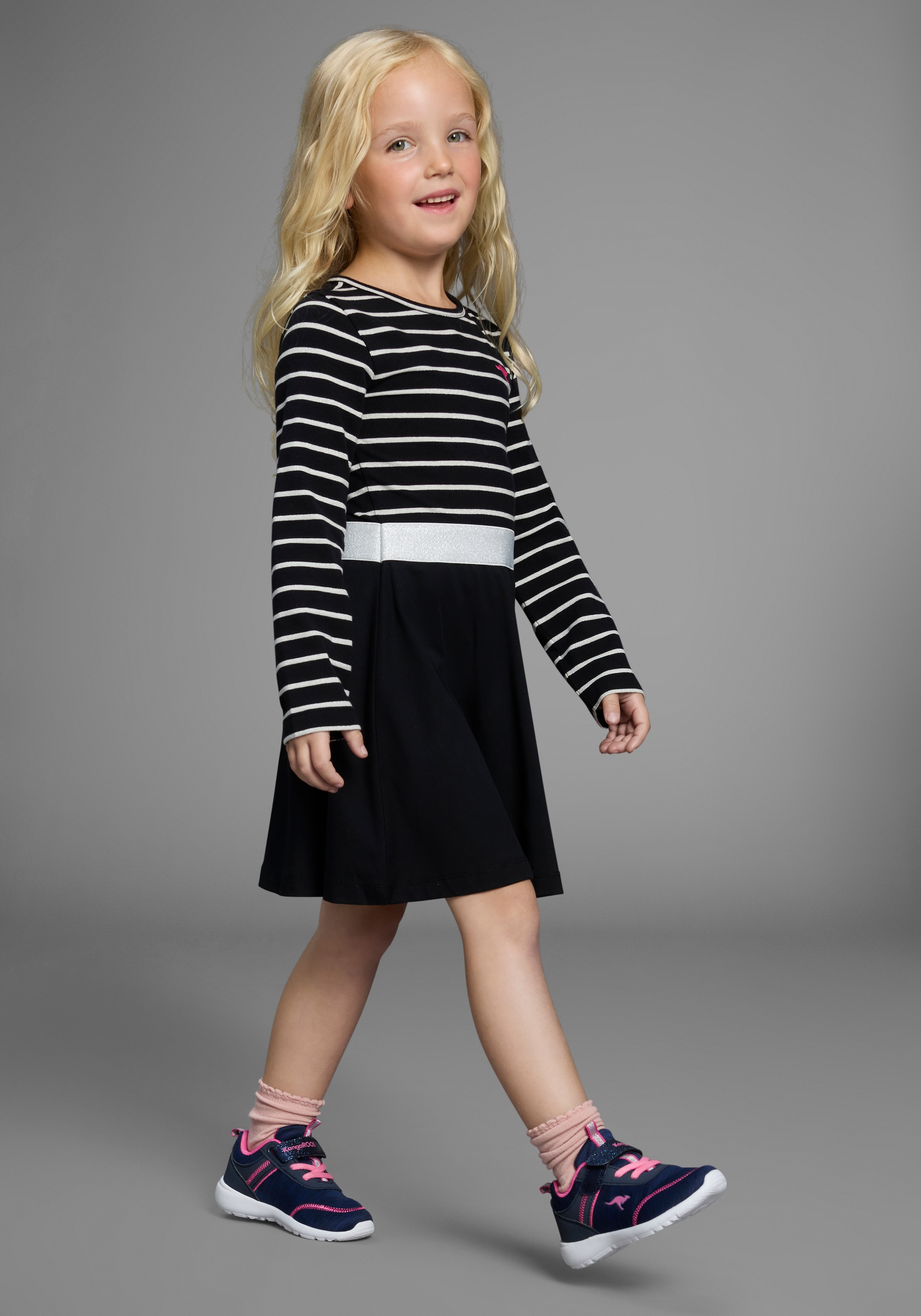 KangaROOS Jerseykleid »Ringelkleid für kleine Mädchen«, Glitzer-Ringel, festliche Anlässe, kniefrei, modischer Stil
