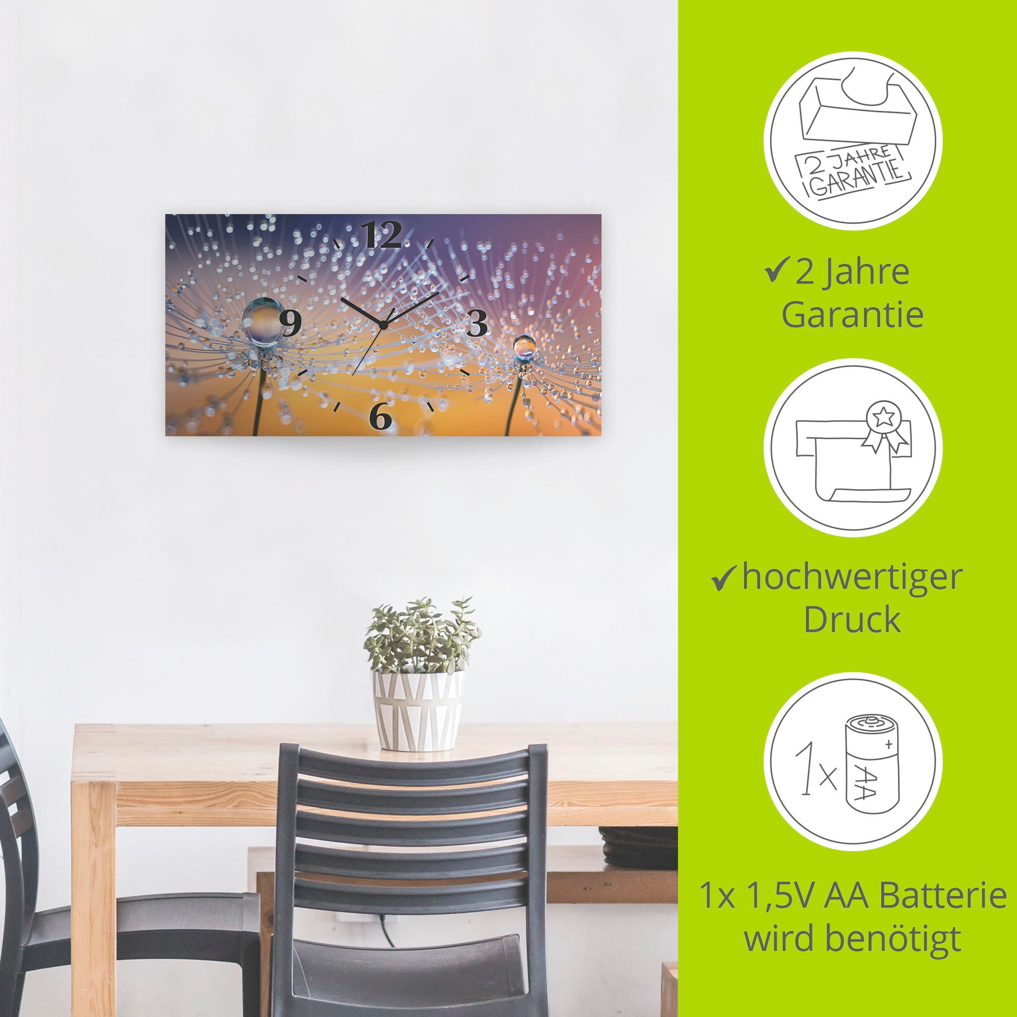 Artland Wanduhr »Pusteblumen Tautropfen«, 3D Optik gebogen, mit Quarz- oder Funkuhrwerk, versch. Größen