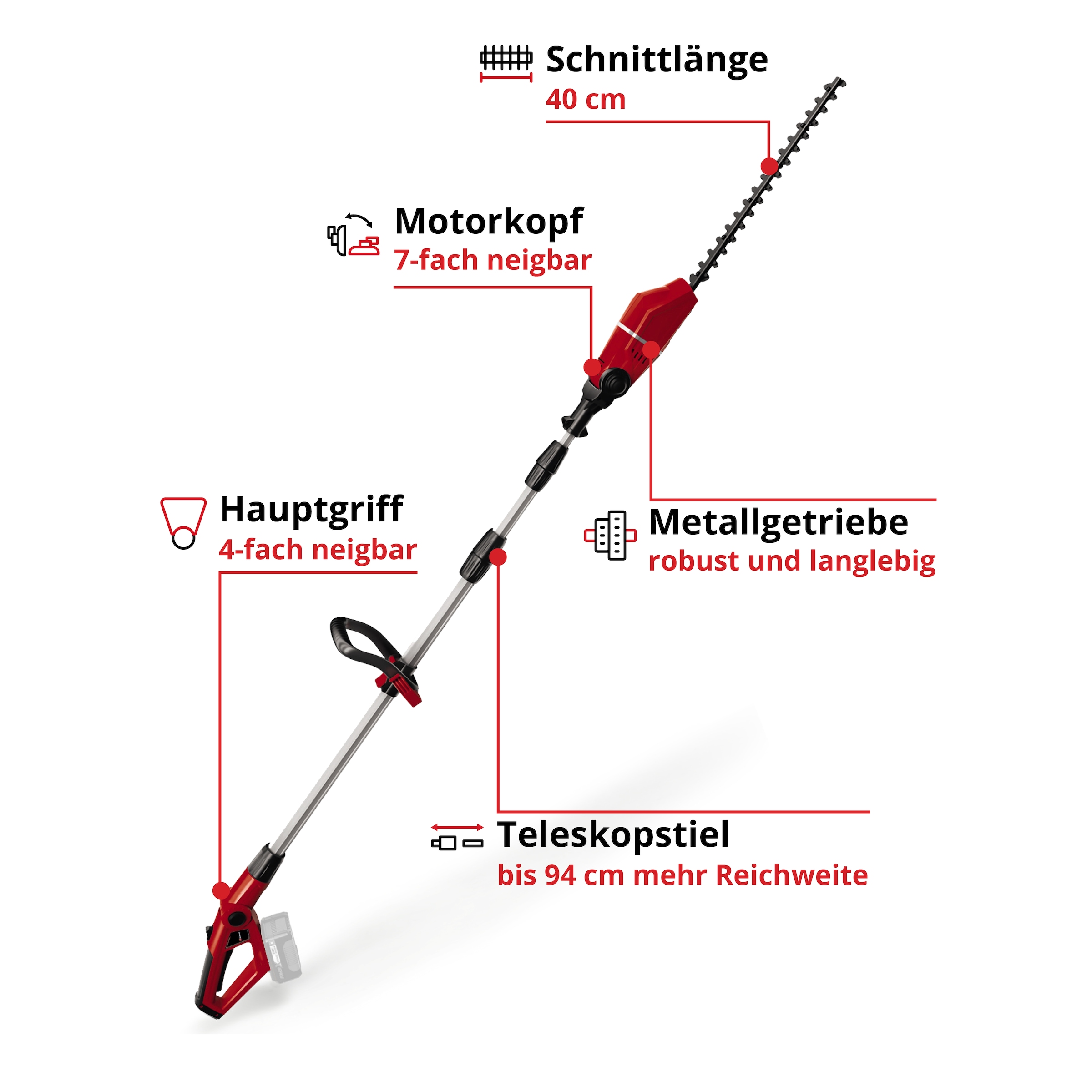 Einhell Teleskop-Heckenschere »GE-HH 18/45 Li T-Solo«, (1 St.)