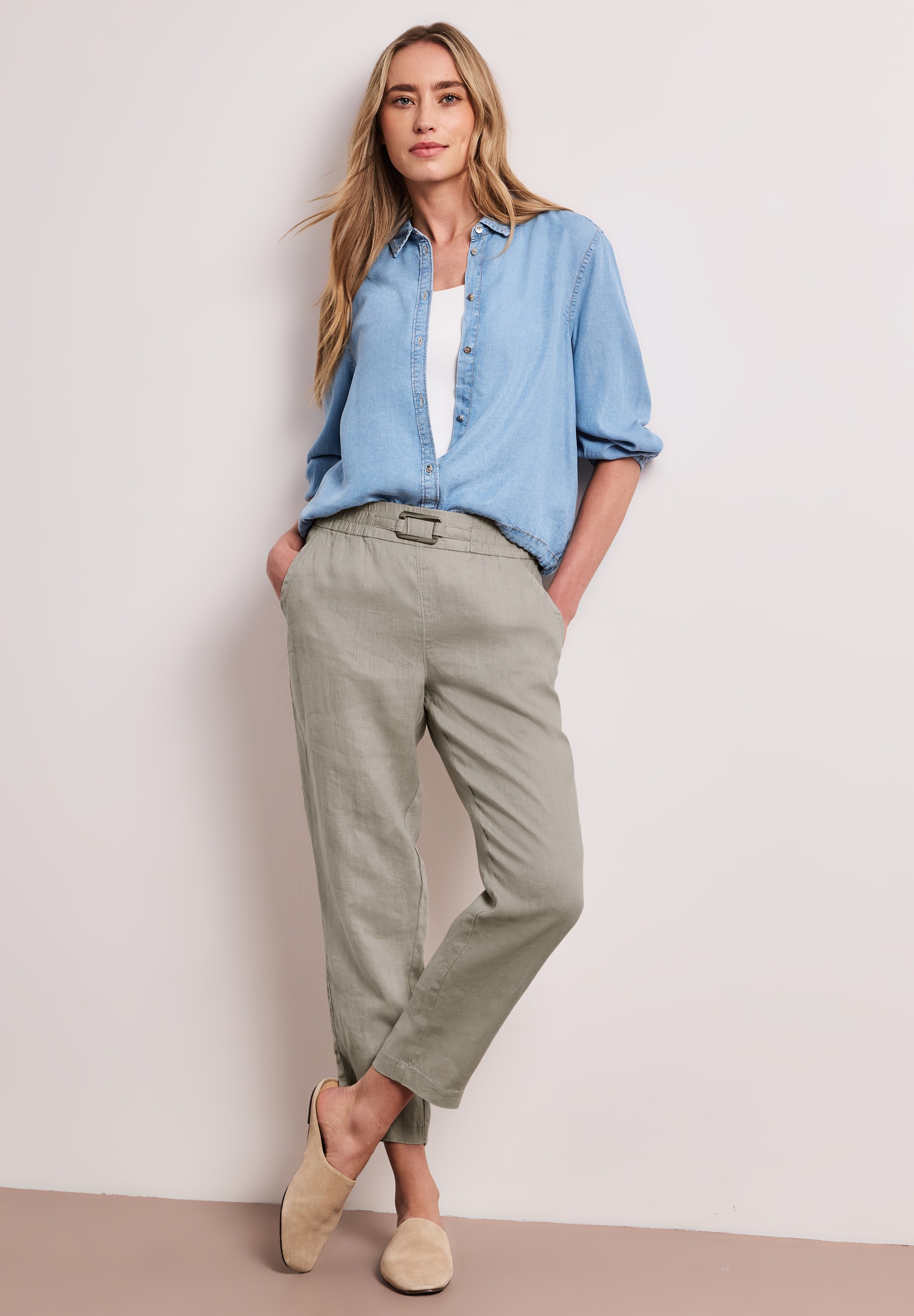 STREET ONE Leinenhose »Style Bonny«  Slim Leg Hose aus Leinen mit Schnalle