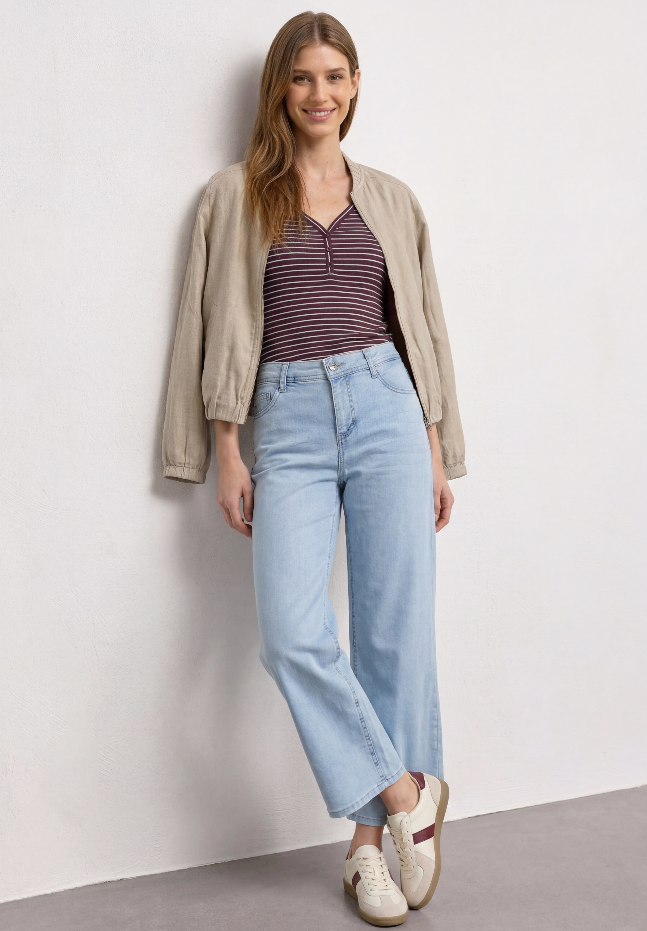 STREET ONE Shirttop Sommertop mit V-Neck und Streifen
