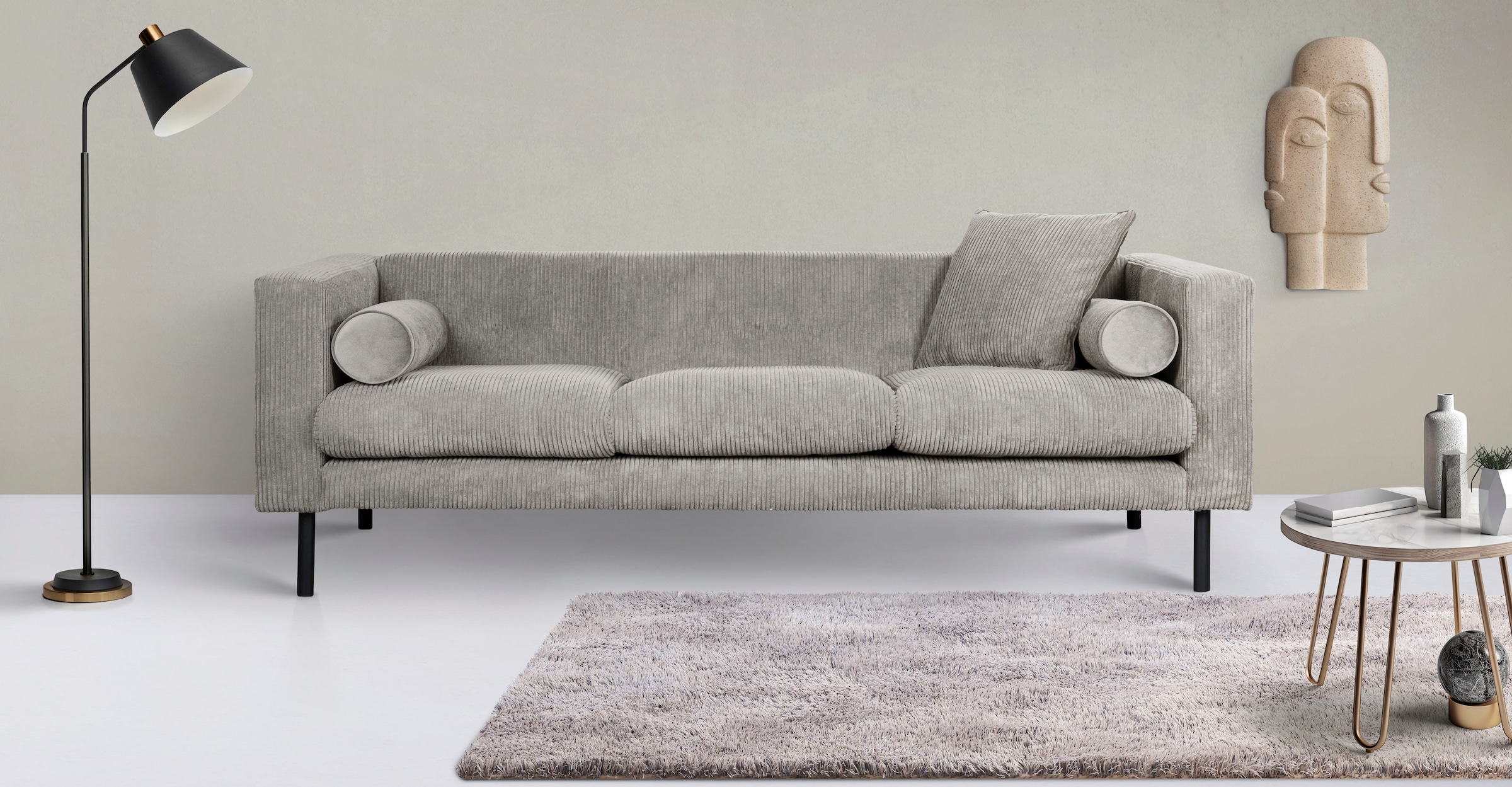 Guido Maria Kretschmer Home&Living 3-Sitzer »Lillibeth Designsofa mit Wellenunterfederung, Maße B/T/H: 218/74/83 cm«, Zierkissen als Wendekissen, Bezug Samtoptik oder Cord