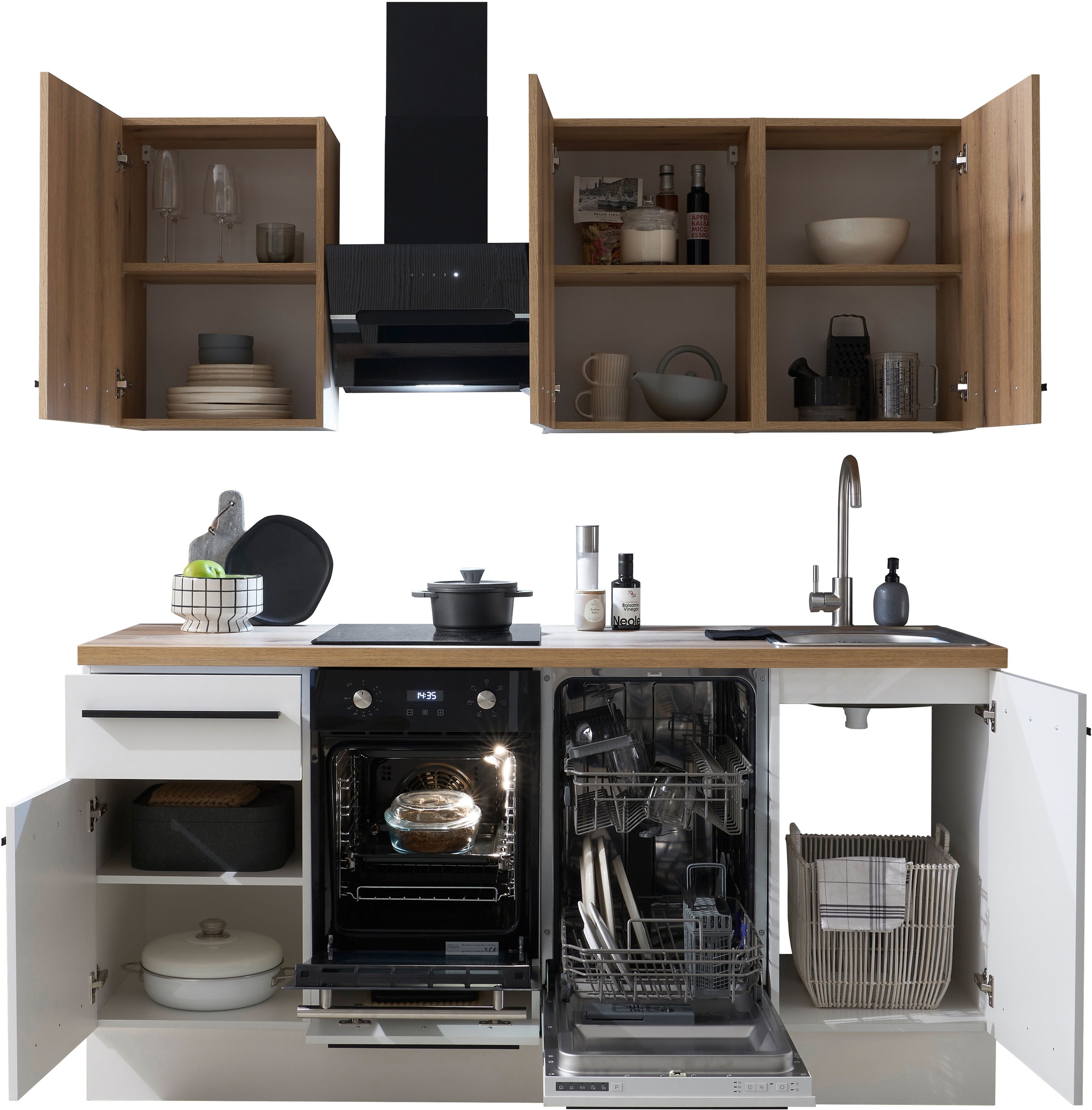 BASIC by Balculina Pantryküche »Torcello BxHxT 180x210x60 cm« Breite 180cm, wahlweise mit E-Geräten, Softclose-Funktion