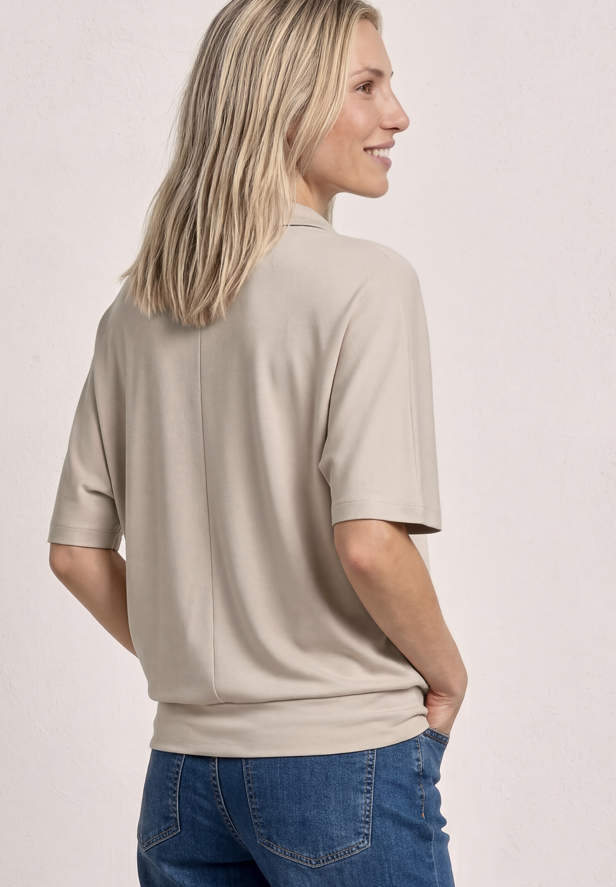STREET ONE Poloshirt Sommershirt mit breitem elastischem Bund