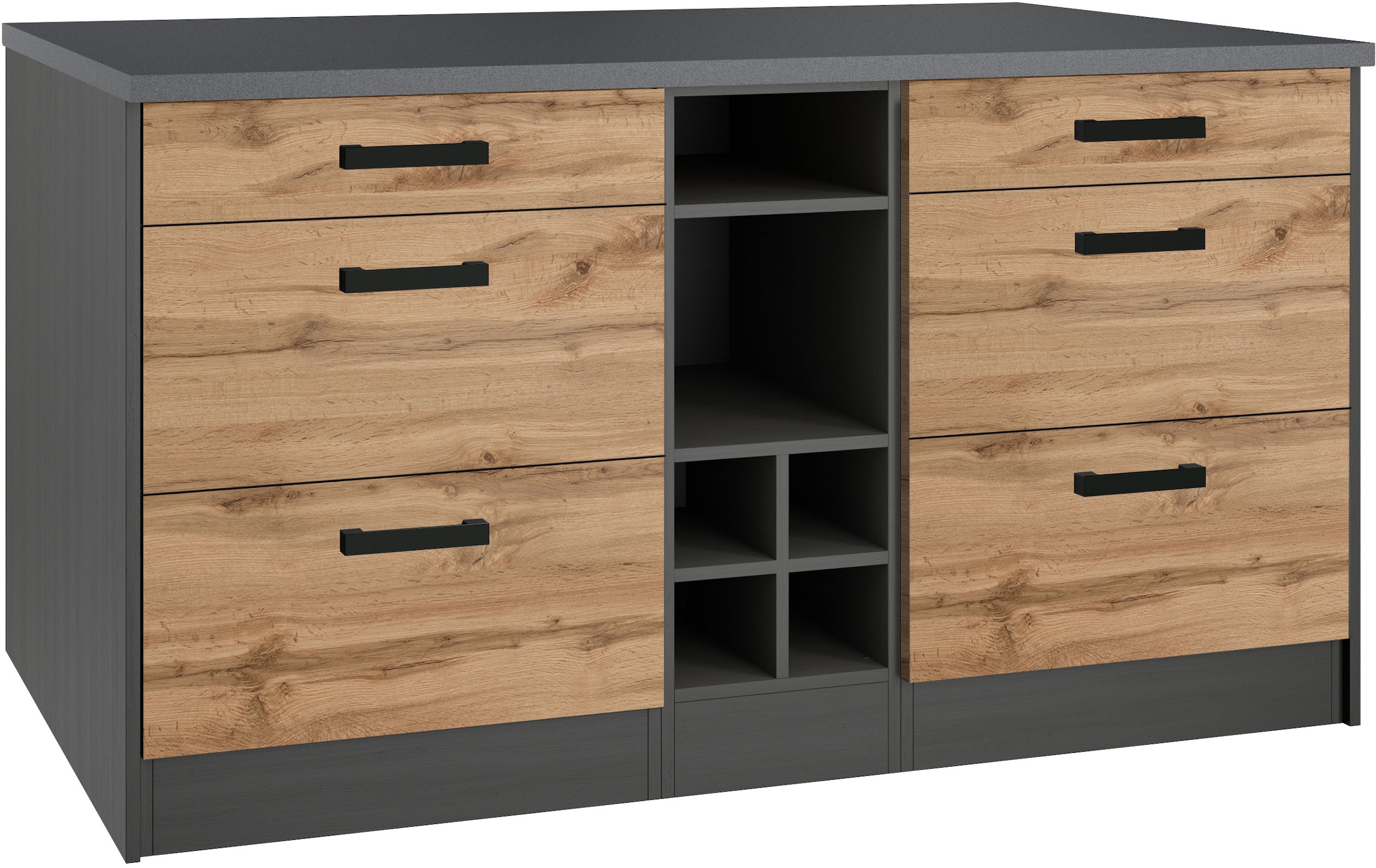 KOCHSTATION Kücheninsel »KS-Toronto«, Breite 153 cm, MDF-Fronten, Flaschenregal