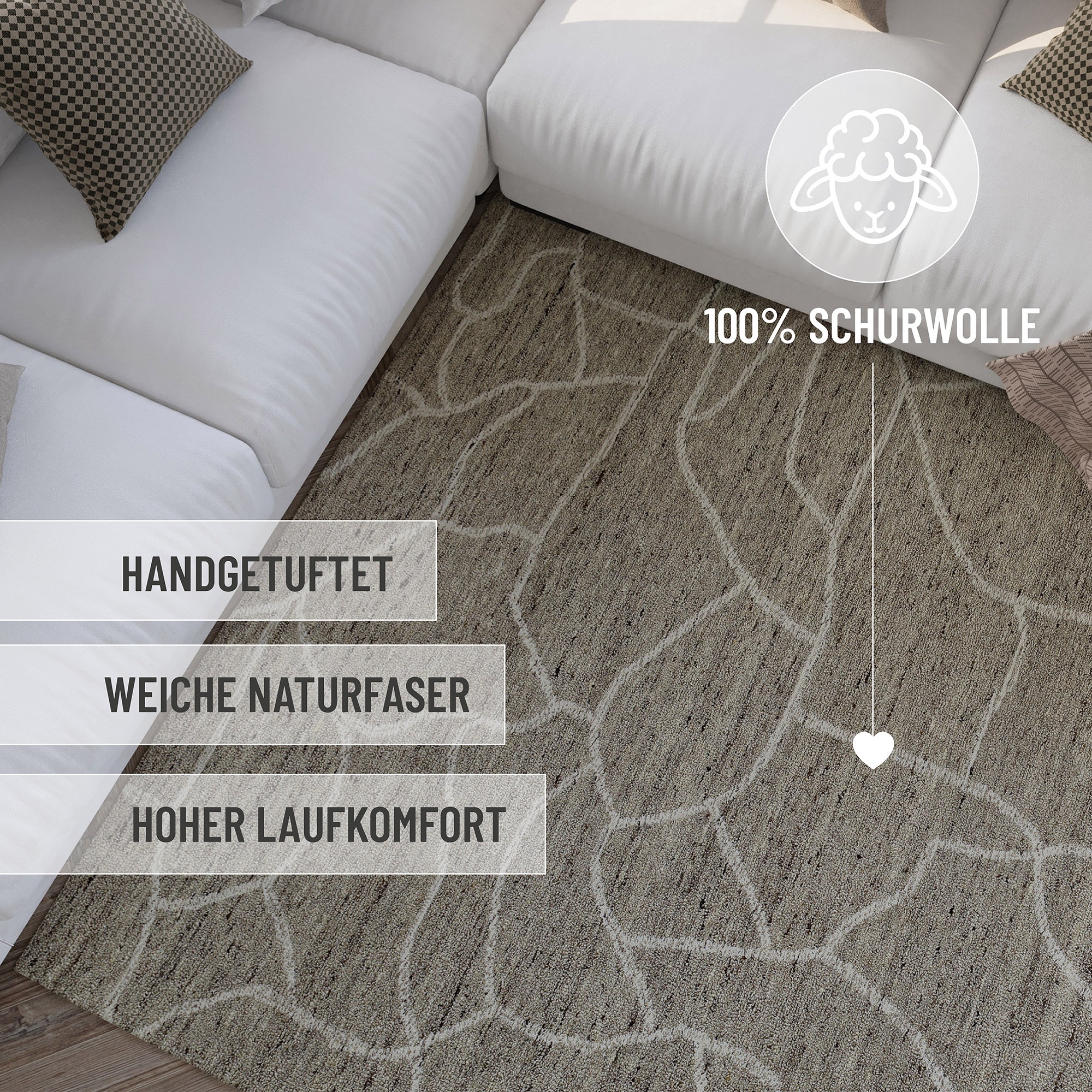 Wecon home Wollteppich »Hamptons FORTYONE«, rechteckig, 15 mm Höhe, Läufer, Schurwolle, Kurzflor, Wohnzimmer, elegant, robust, Stein