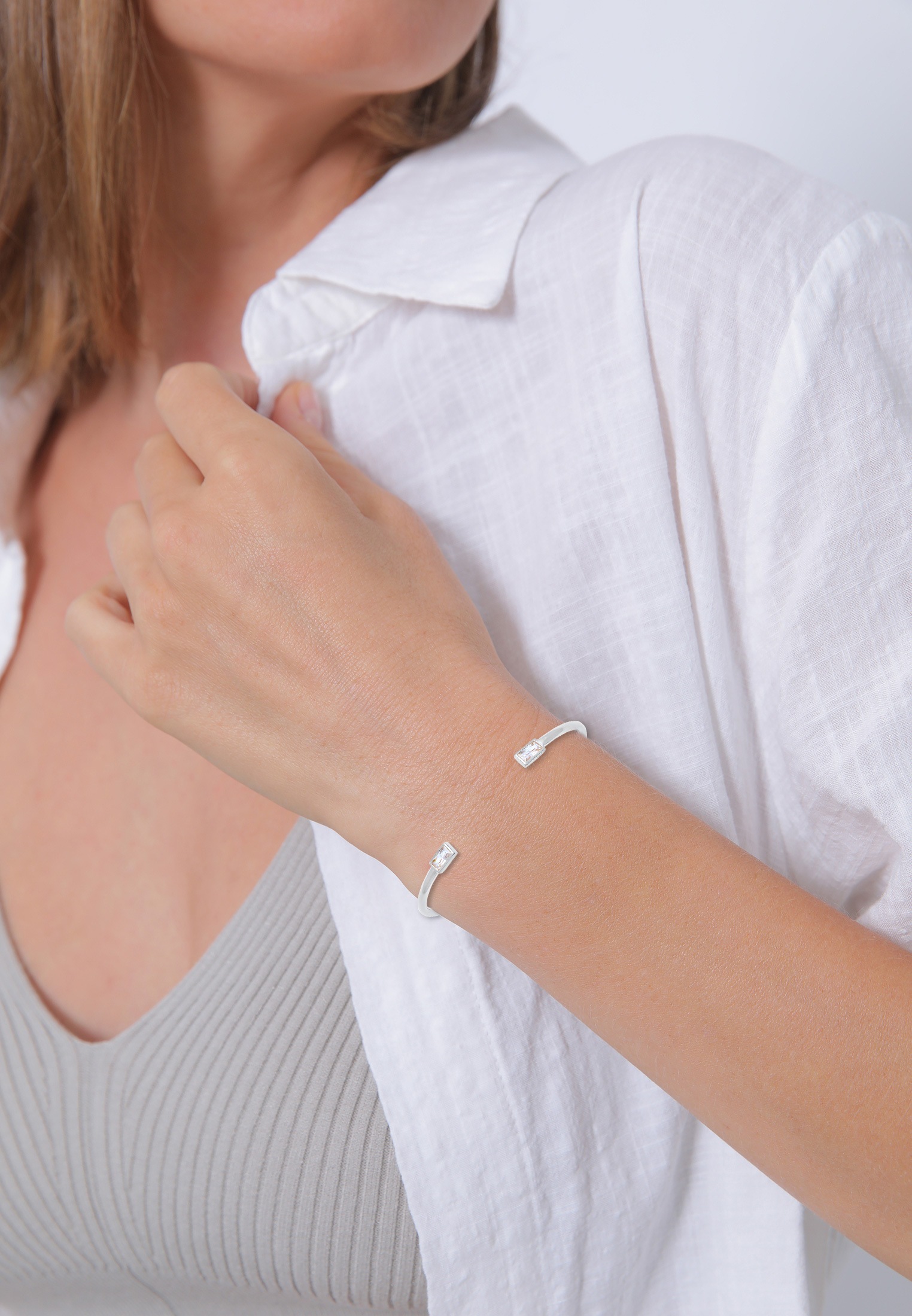 Elli Armreif »Armband Armreif Offen Zirkonia Rechteck 925 Silber«
