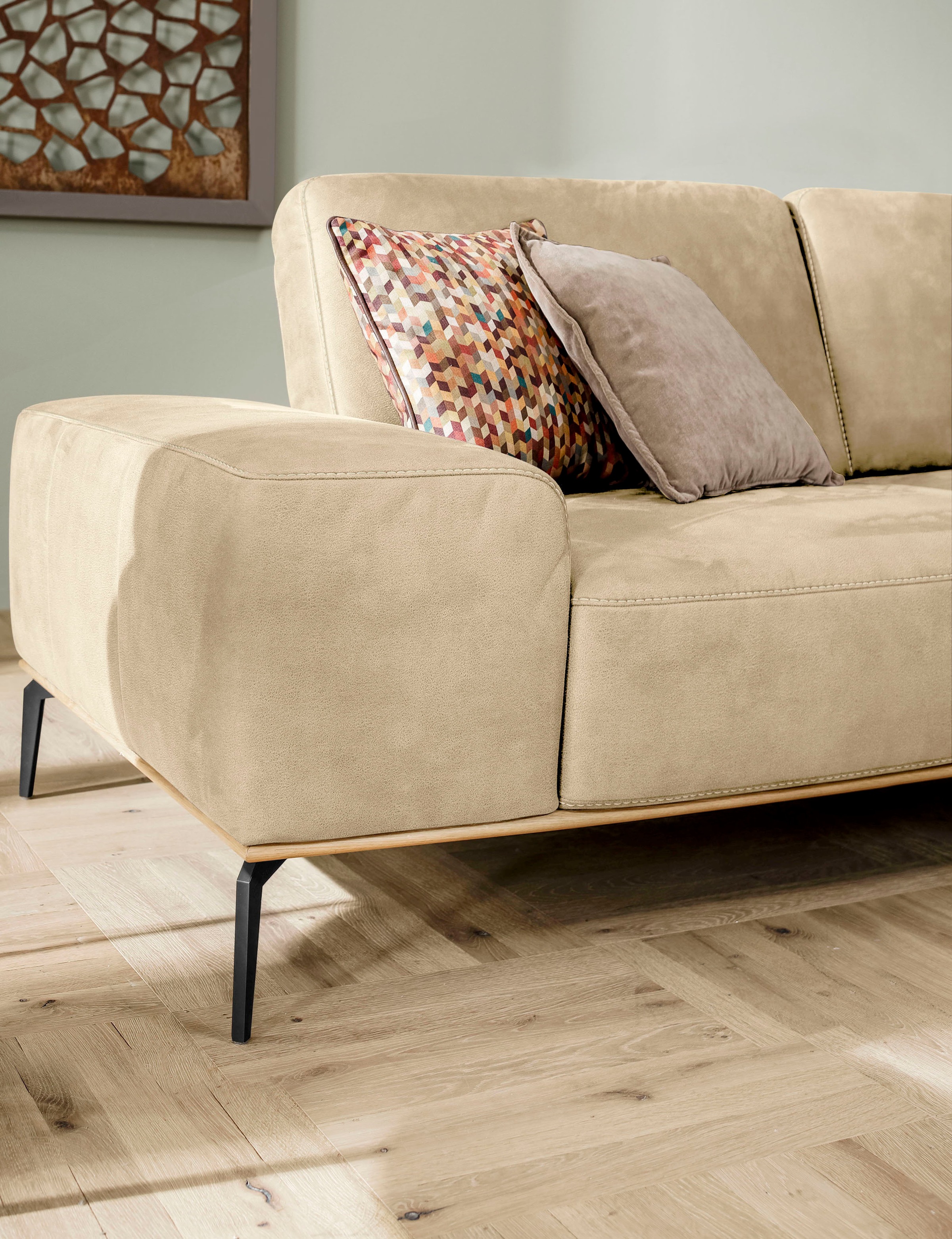 W.SCHILLIG Ecksofa »run, Designsofa mit tollem Sitzkomfort, bequem, L-Form«, mit Holzsockel, Füße in Schwarz pulverbeschichtet, Breite 319 cm