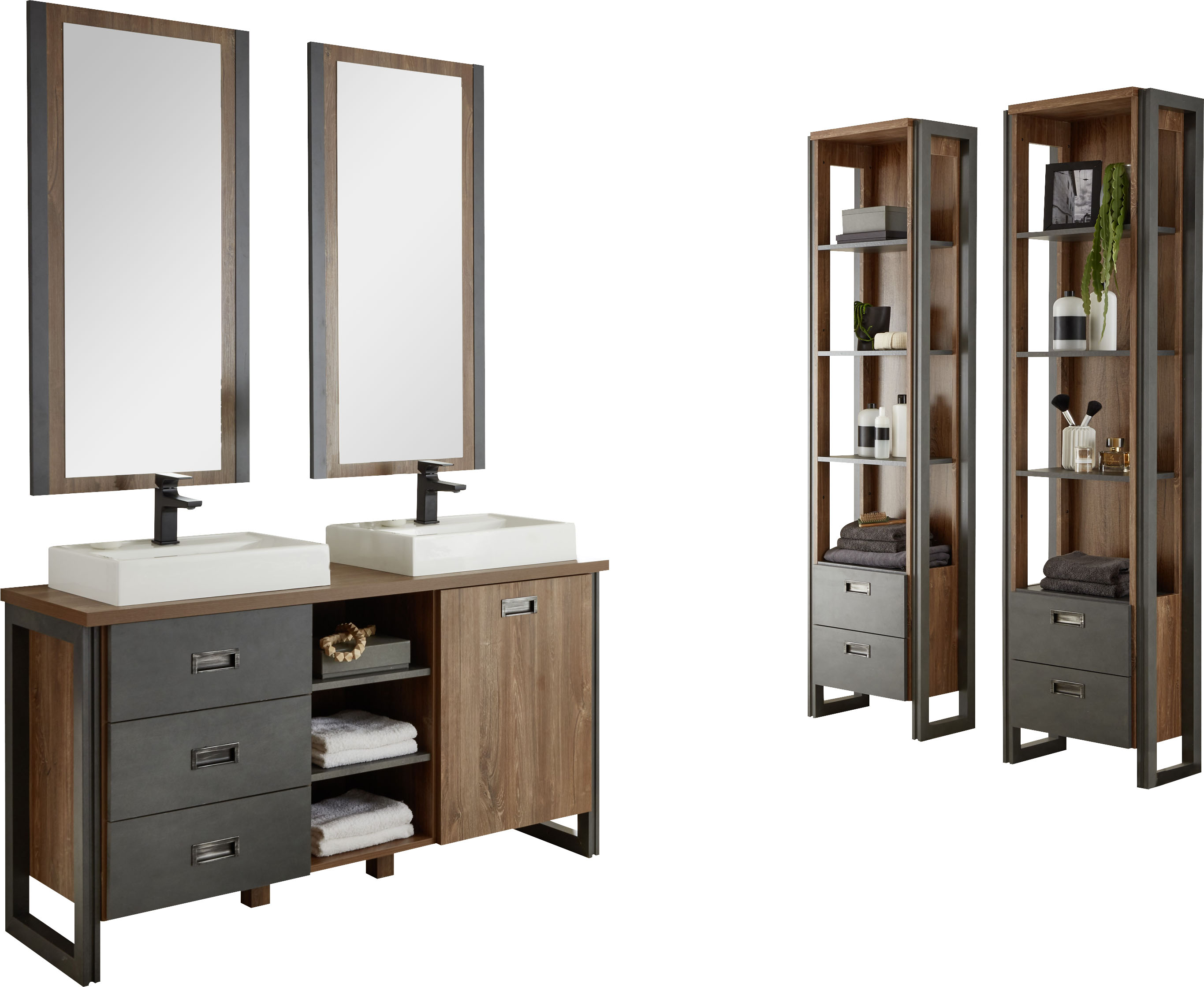 Home Affaire Badmöbel-Set »Detroit, Bad im Industrialdesign, 3-teiliges Badezimmer« Set, 5 Stk. tlg. in gelb