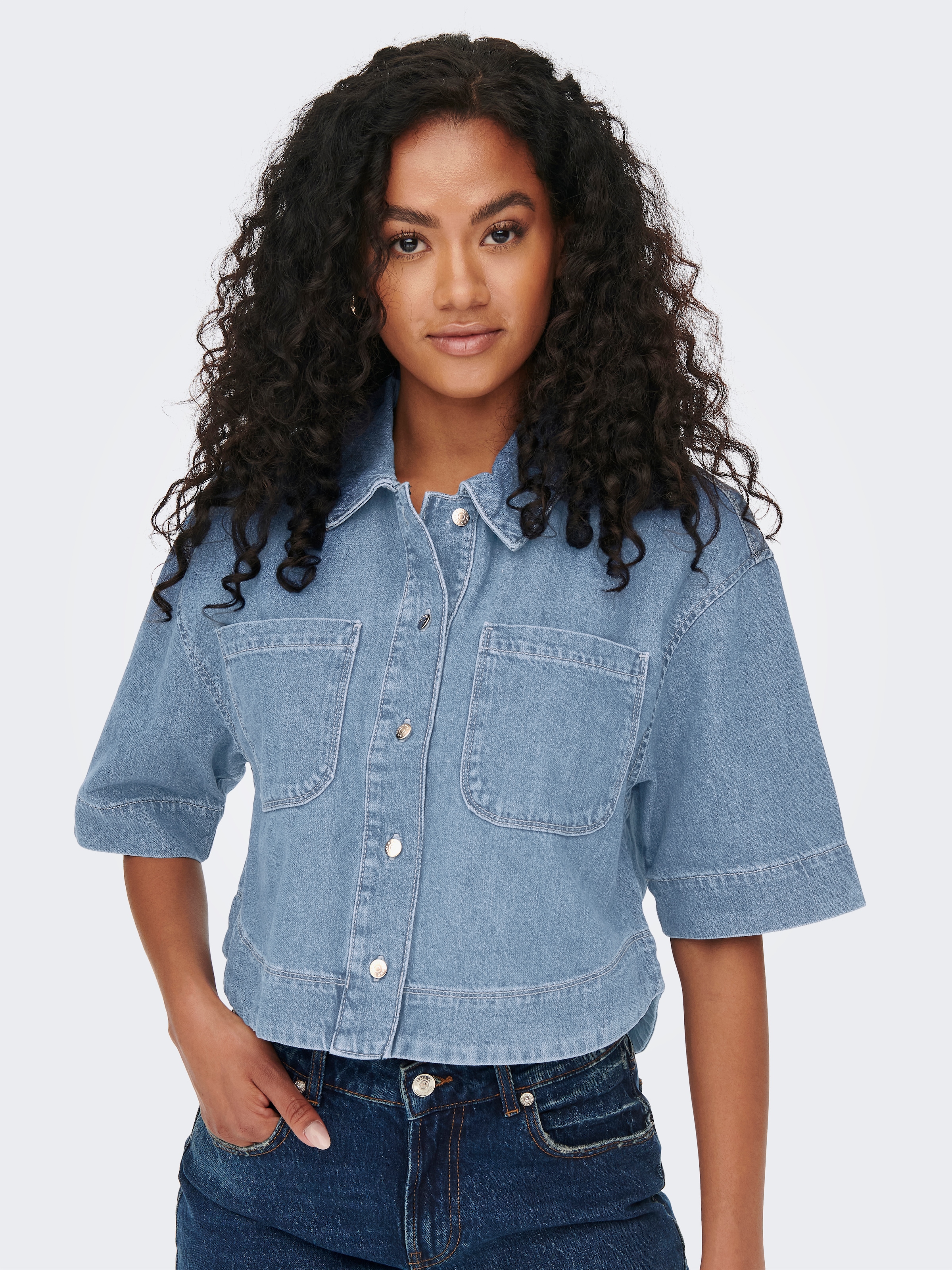 ONLY Jeansbluse »ONLCLEO LIFE SS CROP DNM SHIRT PIM NOOS« Baumwolle