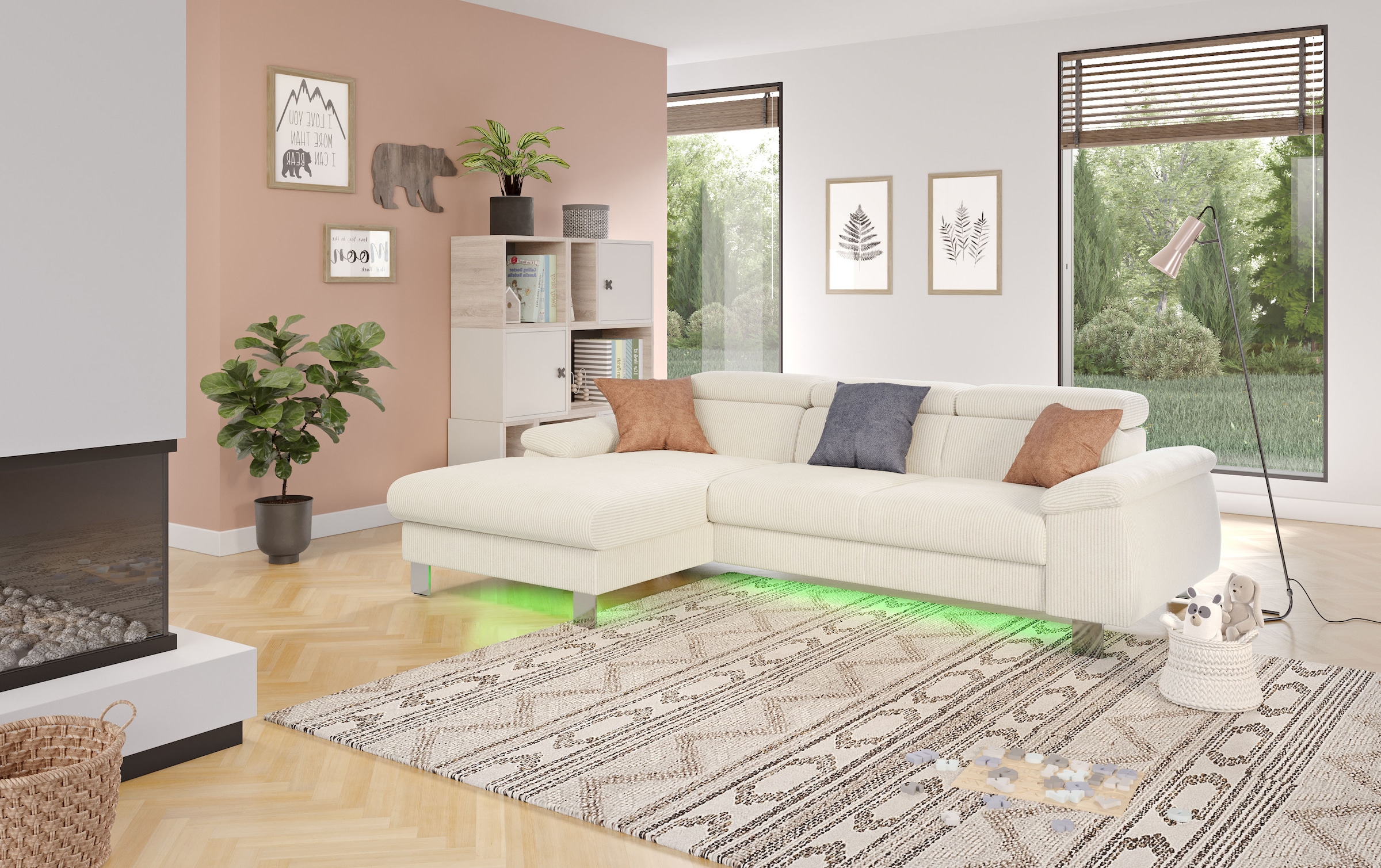 COTTA Ecksofa Komaris, Ecksofa, wahlweise mit RGB-LED-Beleuchtung und Bettfunktion/Bettkasten
