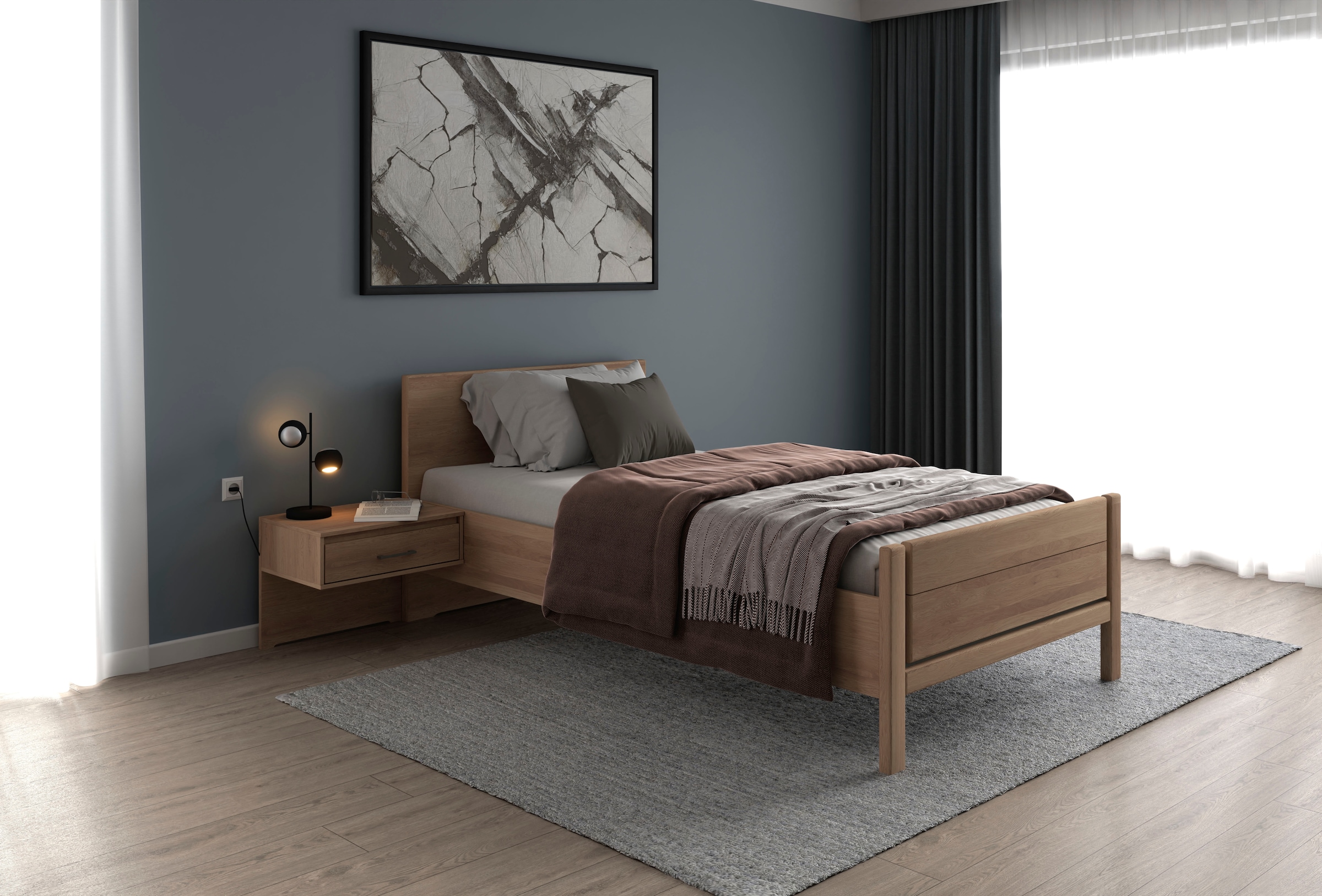 Musterring Holzbett »Sorrent, Bettgestell, Bettrahmen, teilmassiv Eiche«, (MADE IN GERMANY), Eiche teilmassiv, Liegehöhenverstellung, Stollenfußteil