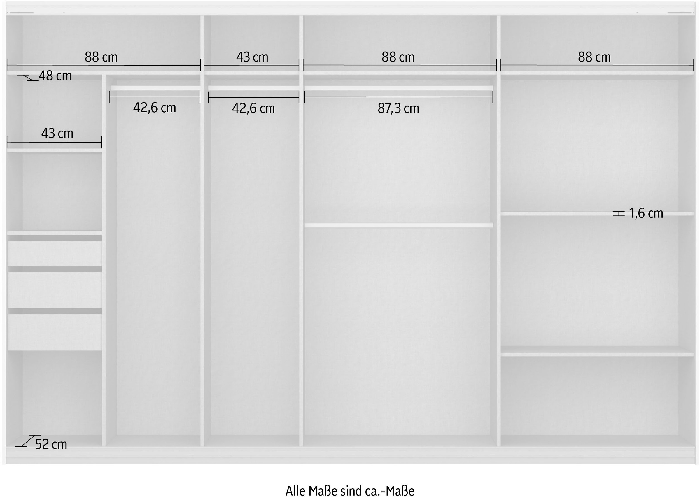 rauch Schwebetürenschrank »Kleiderschrank Schrank Garderobe TOPSELLER OTELI inkl. Inneneinteilung«, (Breiten 203/271/315/360 cm Höhen 210/229 cm), mit 3 Innenschubladen sowie zusätzlichen Einlegeböden MADE IN GERMANY