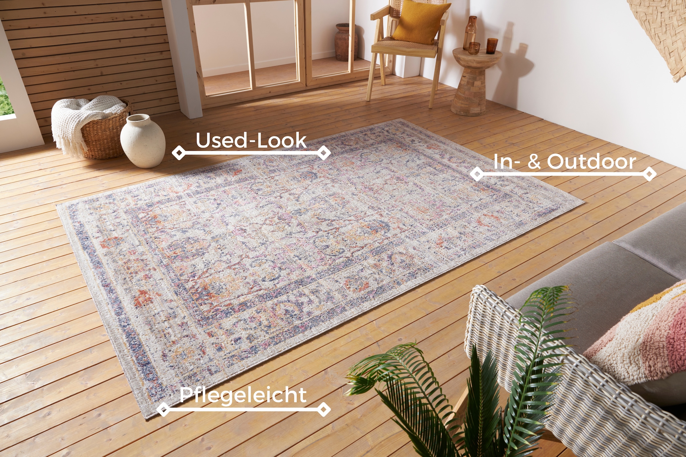 NORTHRUGS Teppich »Luxor«, rechteckig, 3 mm Höhe, In-& Outdoor, Läufer, wetterfest, Balkon, Wohnzimmer, Orient